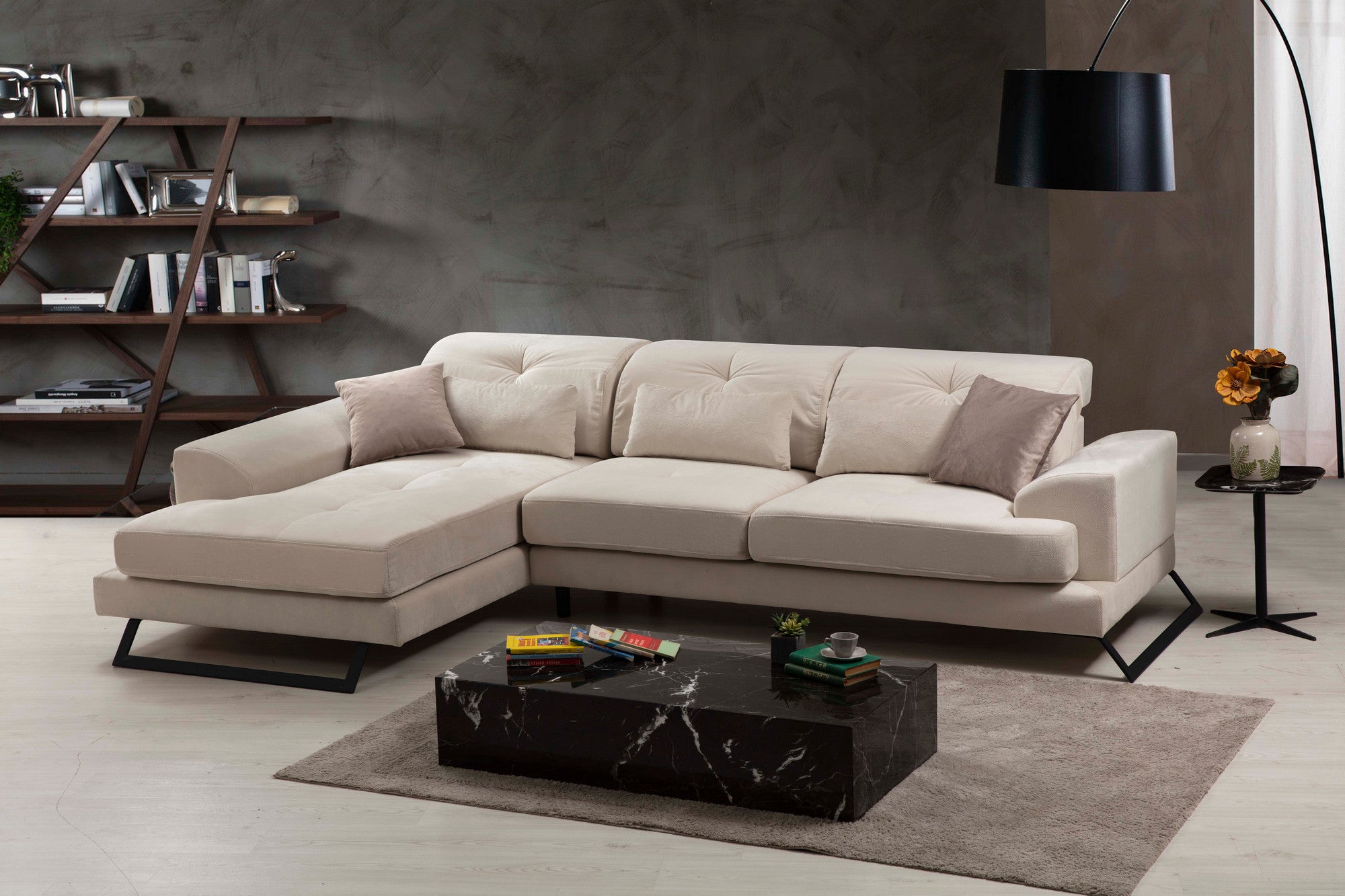 Frido – Ecru L Shape Corner Sofa | Designer Sectional for Living Room