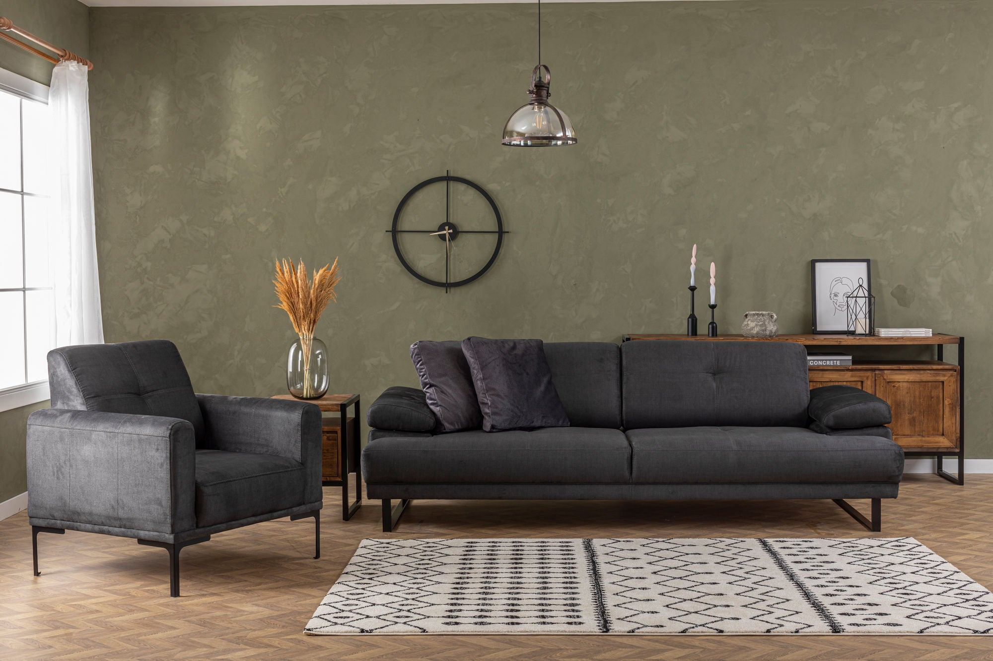 Mustang - Anthracite 3-Seater Sofa - Anthracite