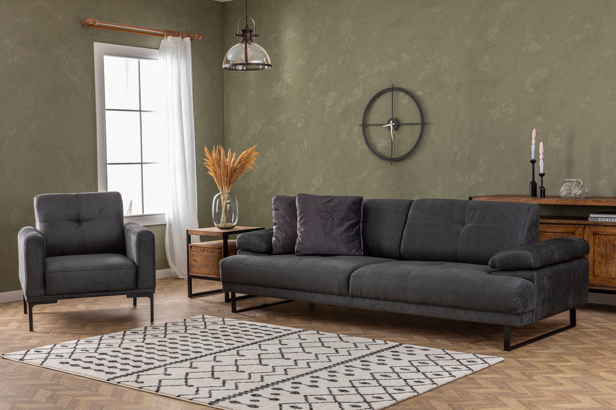 Mustang - Anthracite 3-Seater Sofa - Anthracite