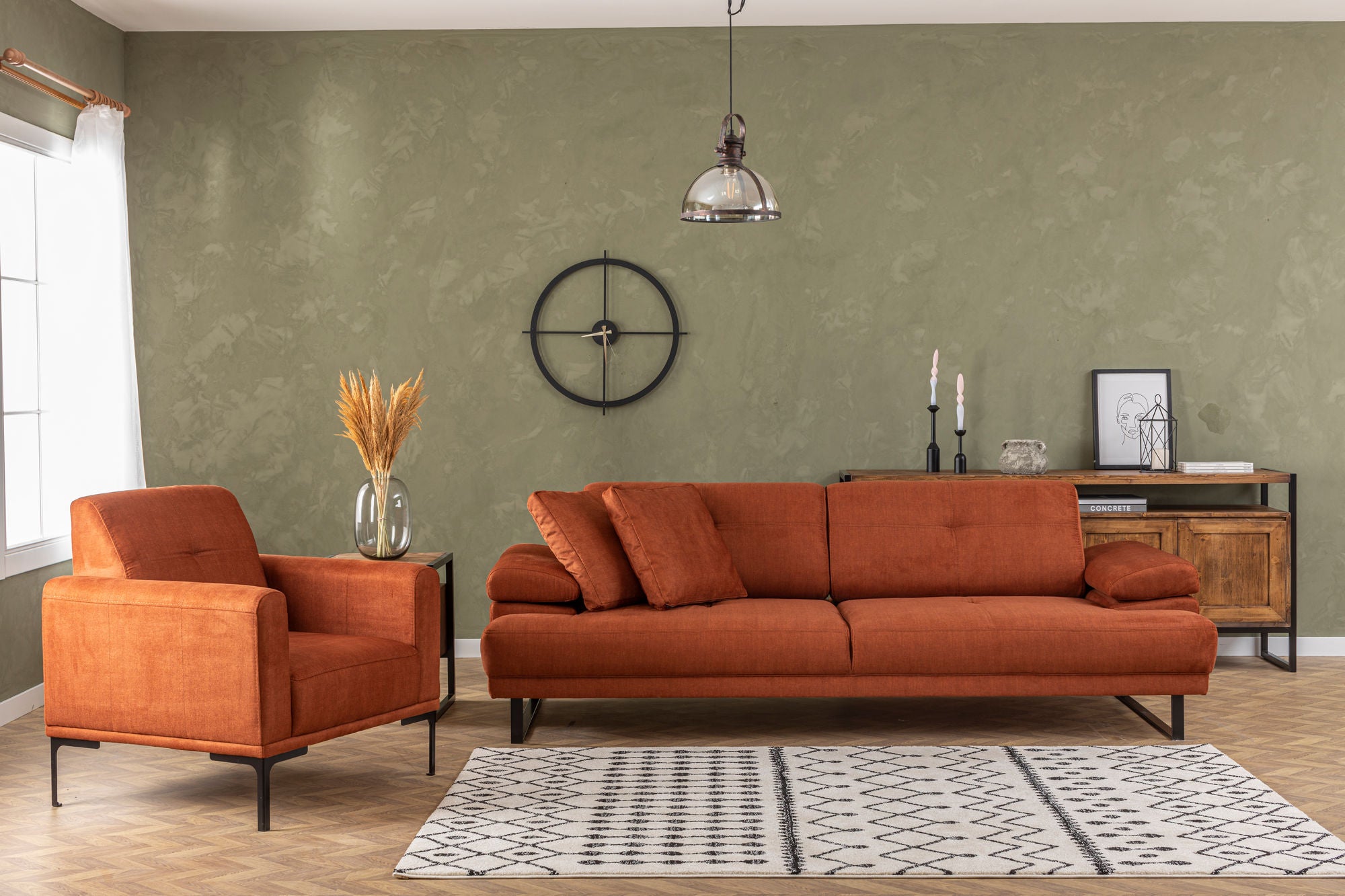 Mustang - Orange 3-Seater Sofa - Orange