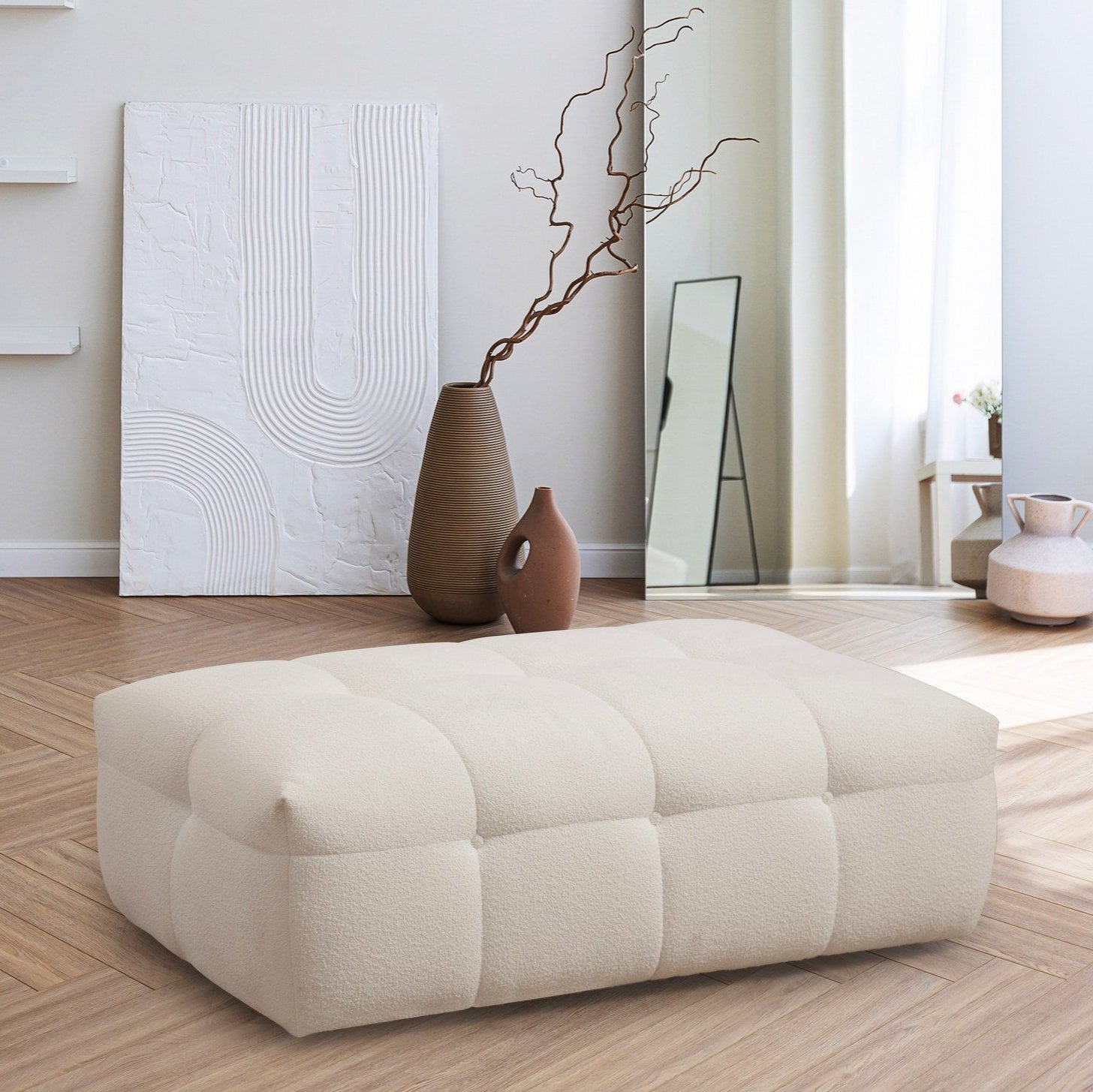 Cady Ottoman  | Beige Pouffe – Modern Upholstered Ottoman