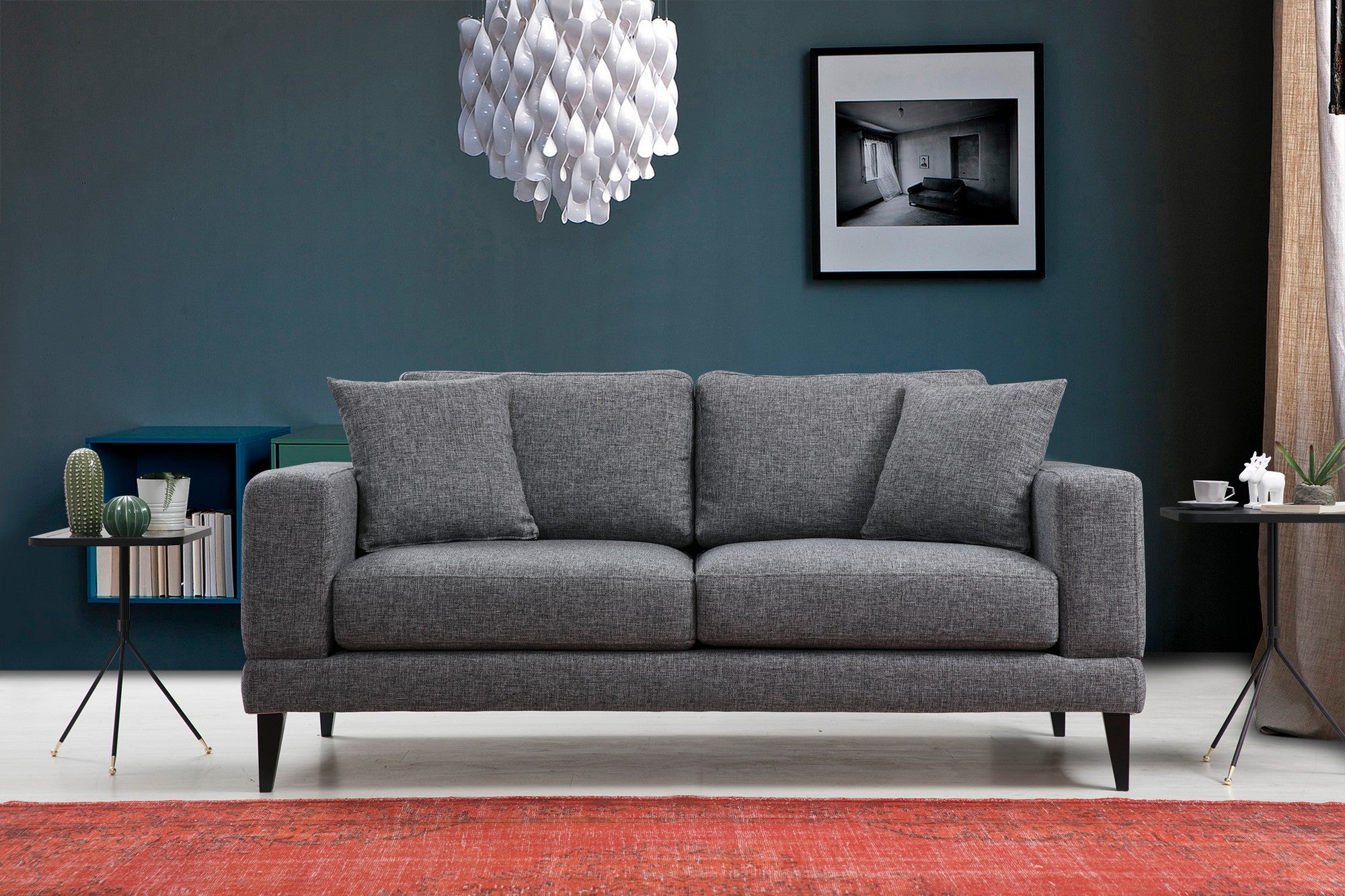 Nordic Dark Grey 2 Seater Sofa Compact Modern Couch for Two