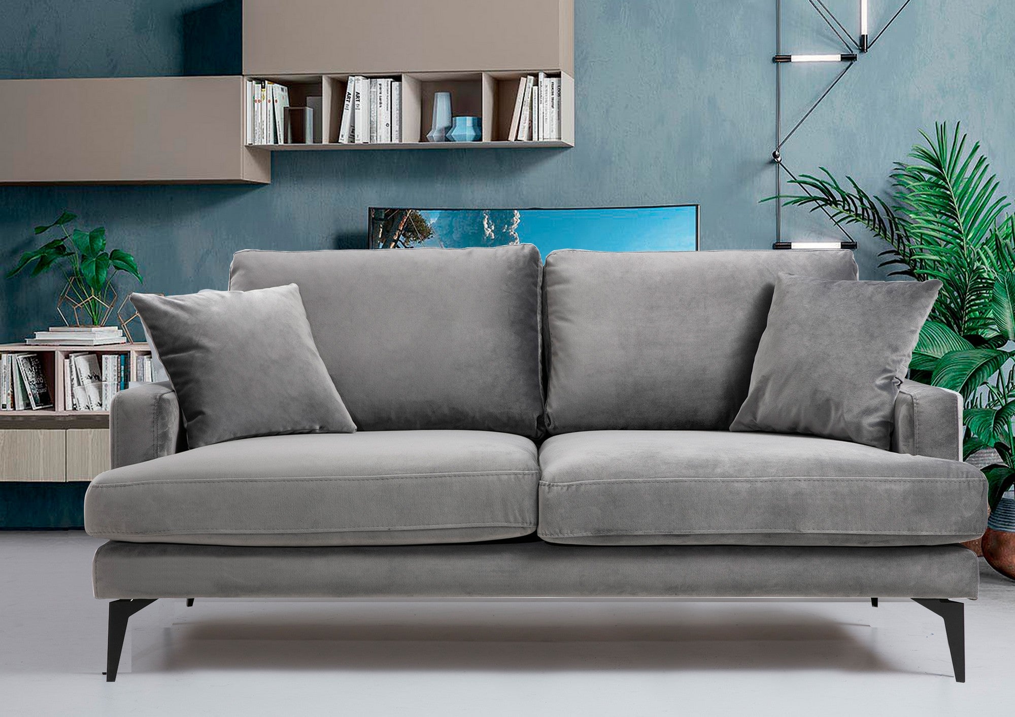 Papira Grey 2 Seater Sofa Compact Modern Couch for Two