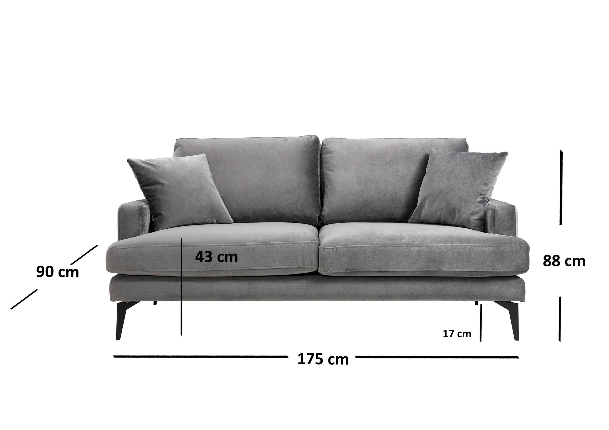 Papira – Grey 2 Seater Sofa | Compact Modern Couch for Two