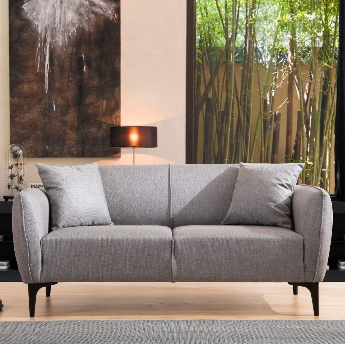 Belissimo Grey 2 Seater Sofa Compact Modern Couch for Two