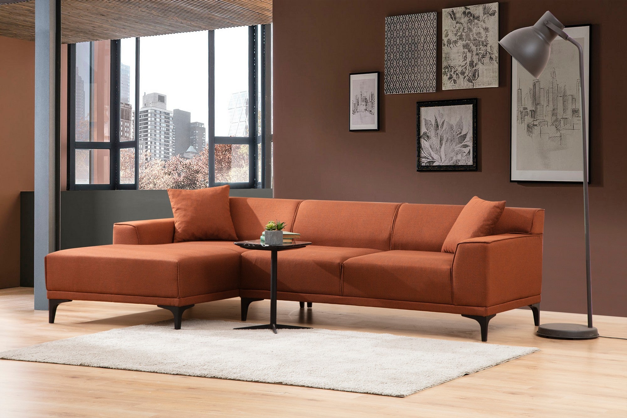Petra – Orange L Shape Corner Sofa | Designer Sectional for Living Room