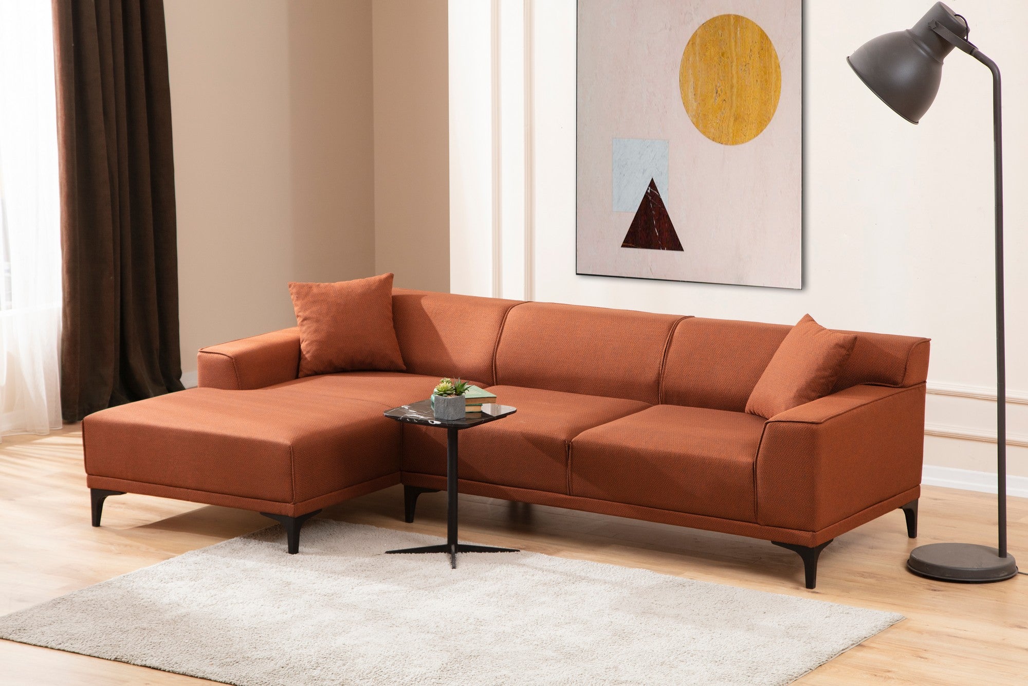 Petra – Orange L Shape Corner Sofa | Designer Sectional for Living Room