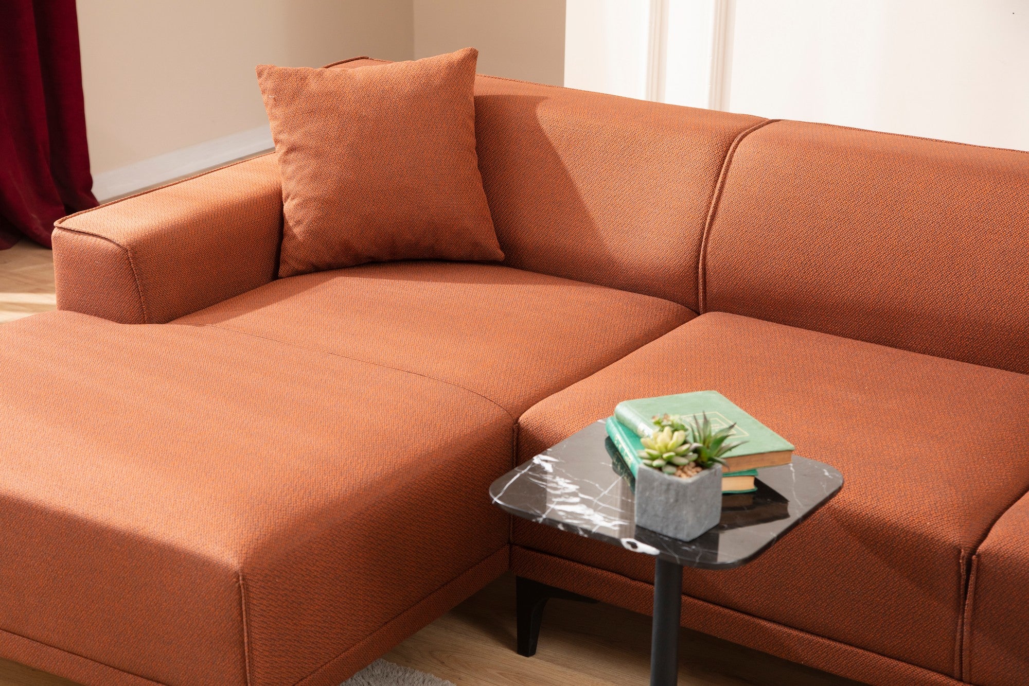 Petra – Orange L Shape Corner Sofa | Designer Sectional for Living Room