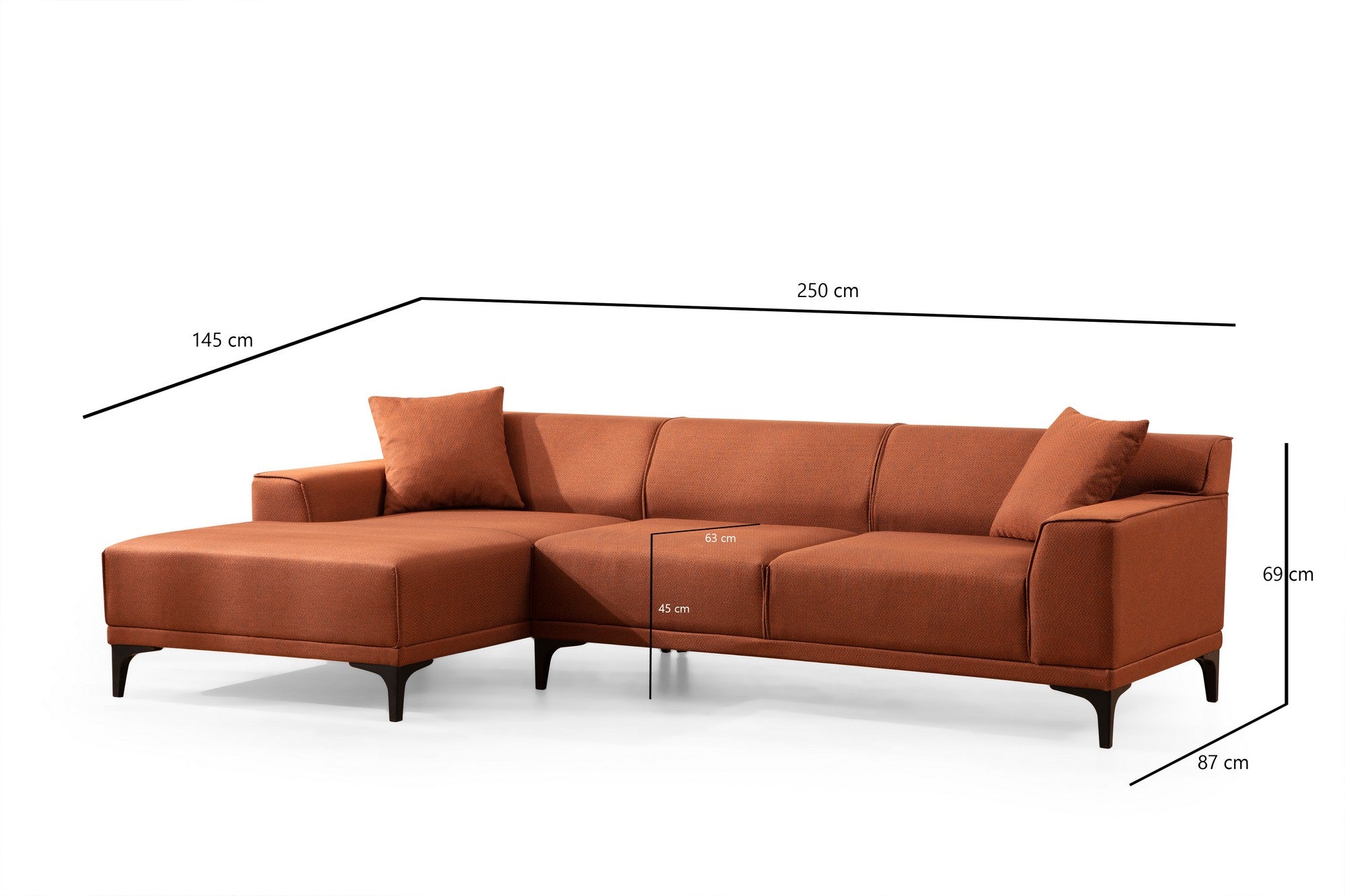 Petra – Orange L Shape Corner Sofa | Designer Sectional for Living Room