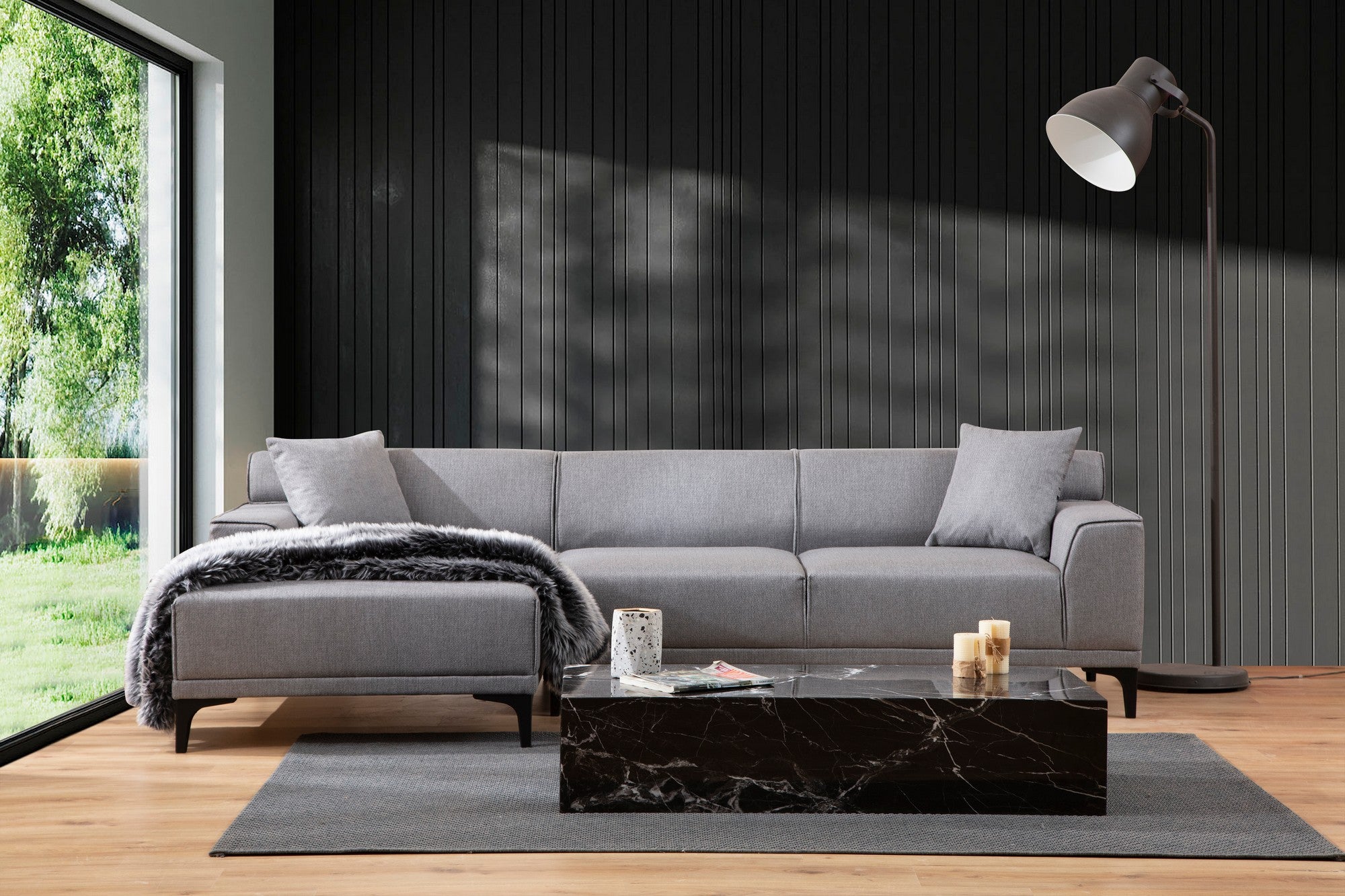 Petra – Light Grey L Shape Corner Sofa | Designer Sectional for Living Room