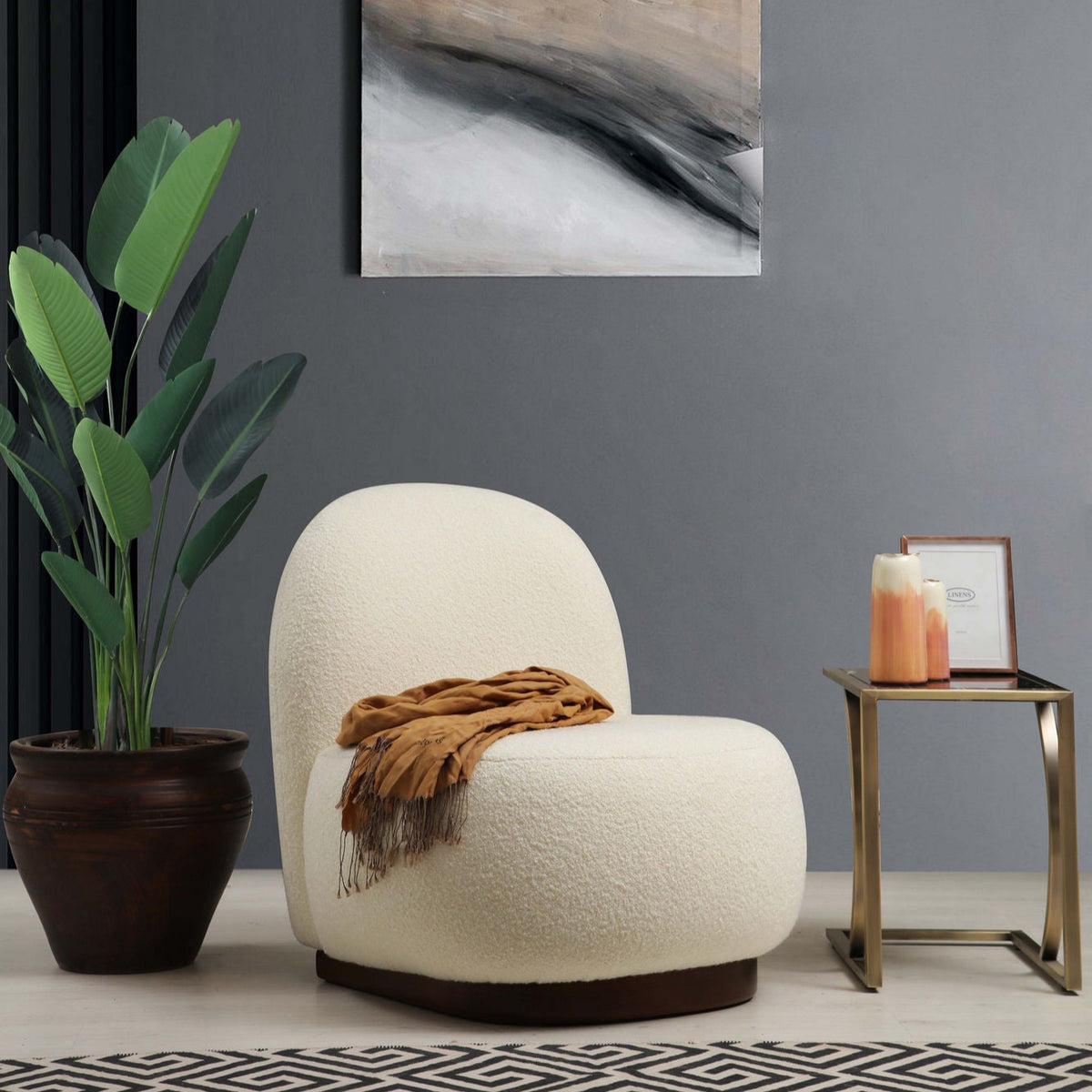 Tina Bouclet White Wing Chair Designer Lounge Armchair