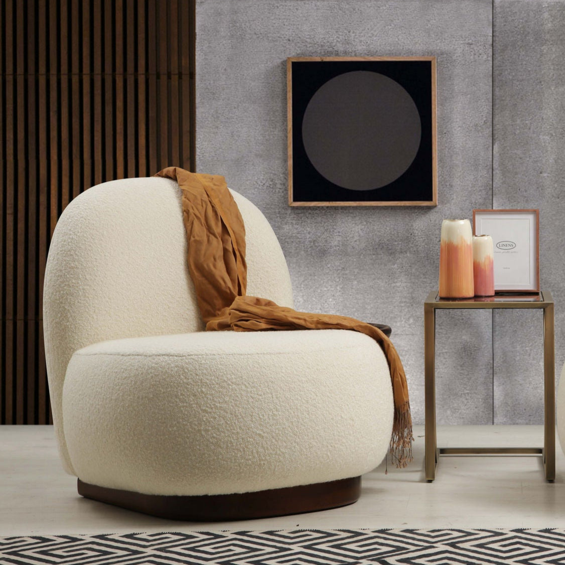 Tina | Bouclet White Wing Chair – Designer Lounge Armchair