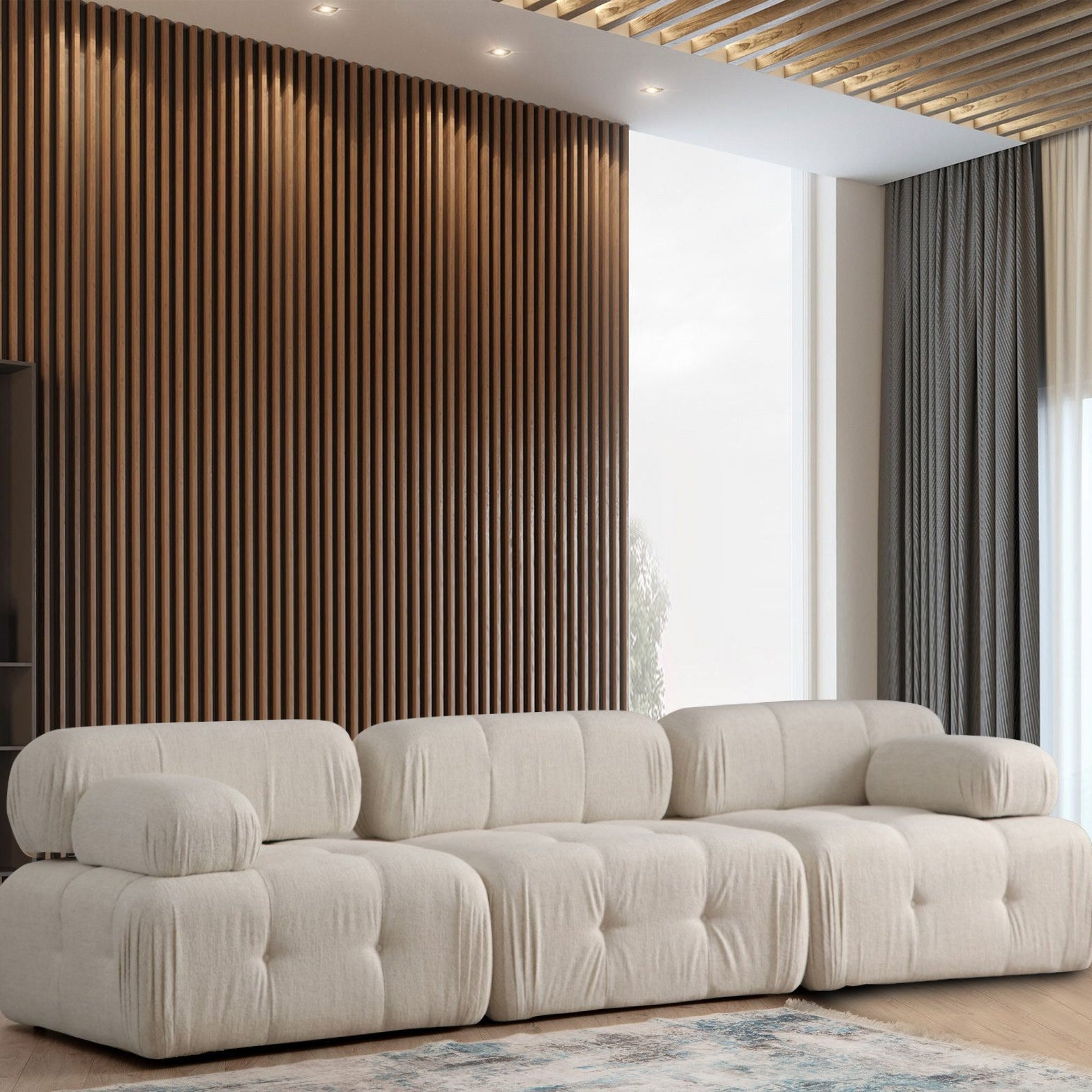 Doblo  3 Seater Sofa Cream Curly wool| Comfortable designer sofa