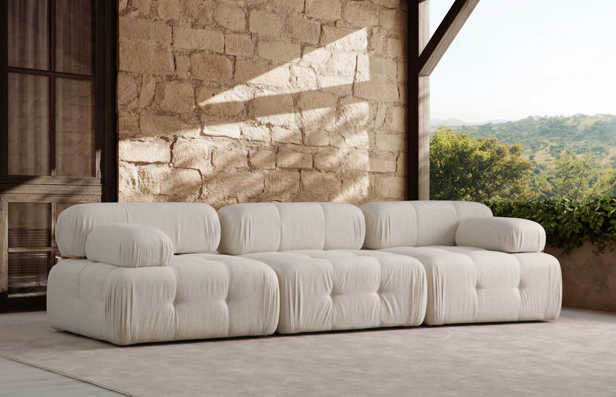 Doblo  3 Seater Sofa Cream Curly wool| Comfortable designer sofa