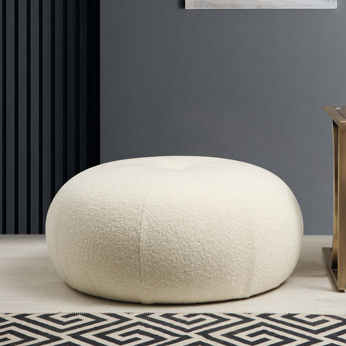 Tina Bouclet White Pouffe Modern Upholstered Ottoman
