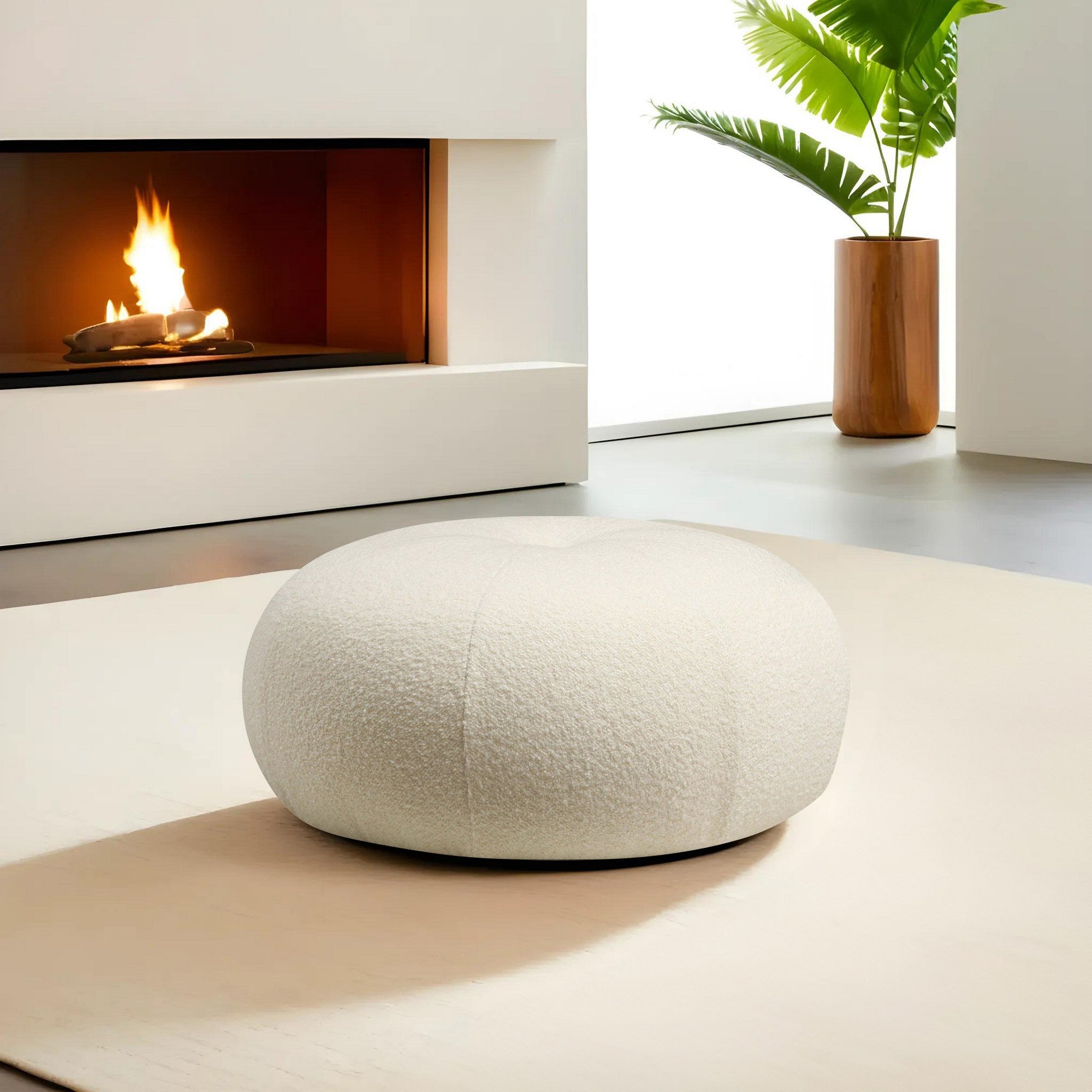 Tina - Bouclet  White Pouffe – Modern Upholstered Ottoman