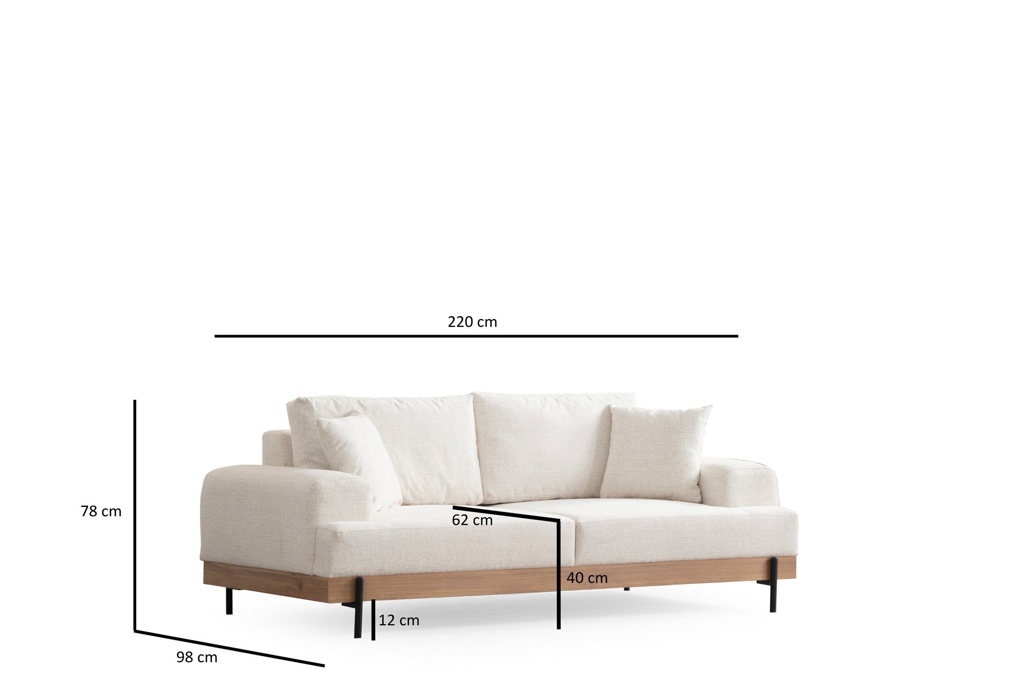 Eti  3 Seater Sofa oak structure and white fabrc | Comfortable Modern Couch