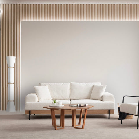 Eti  3 Seater Sofa oak structure and white fabrc | Comfortable Modern Couch