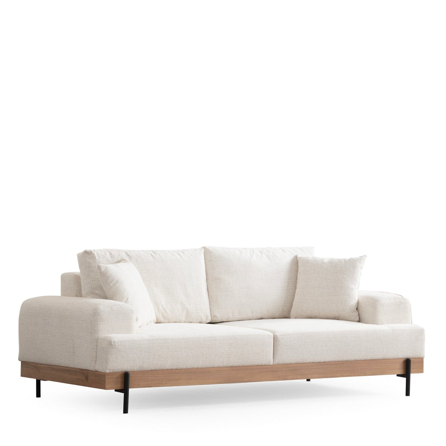 Eti  3 Seater Sofa oak structure and white fabrc | Comfortable Modern Couch