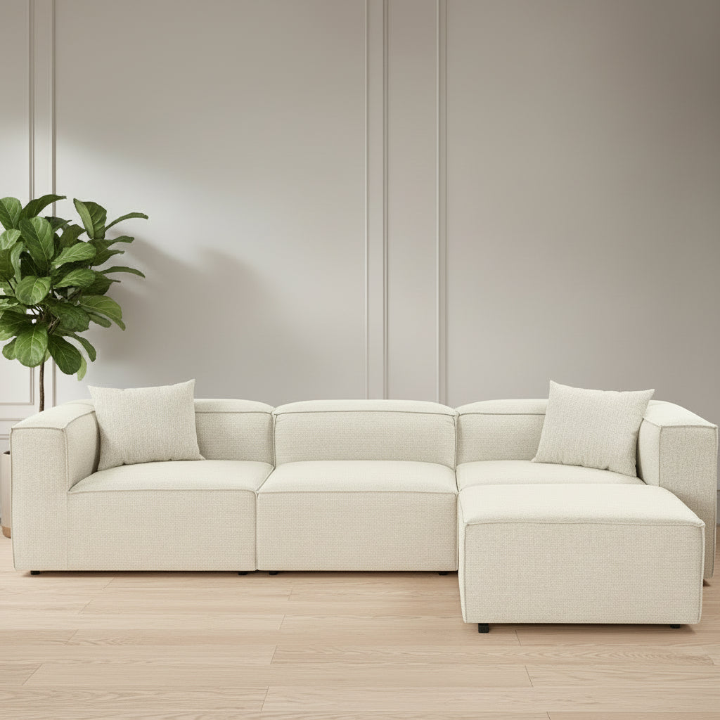 Fora – Ecru L Shape Corner Sofa | Designer Sectional for Living Room