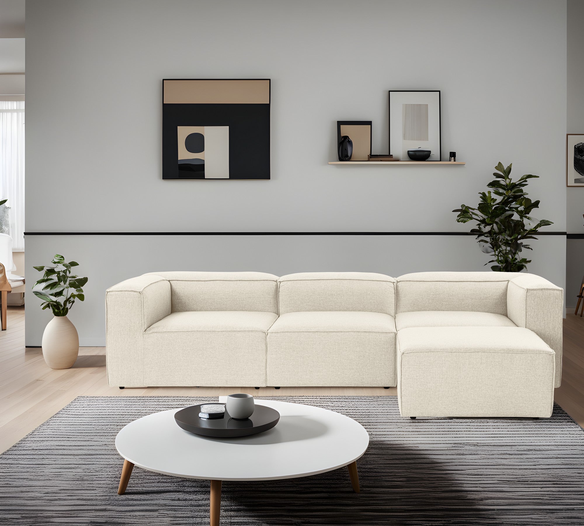 Fora – Ecru L Shape Corner Sofa | Designer Sectional for Living Room