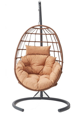 Tavus polyester hangtuinschuikstoel in cappuccino en koffiebruin