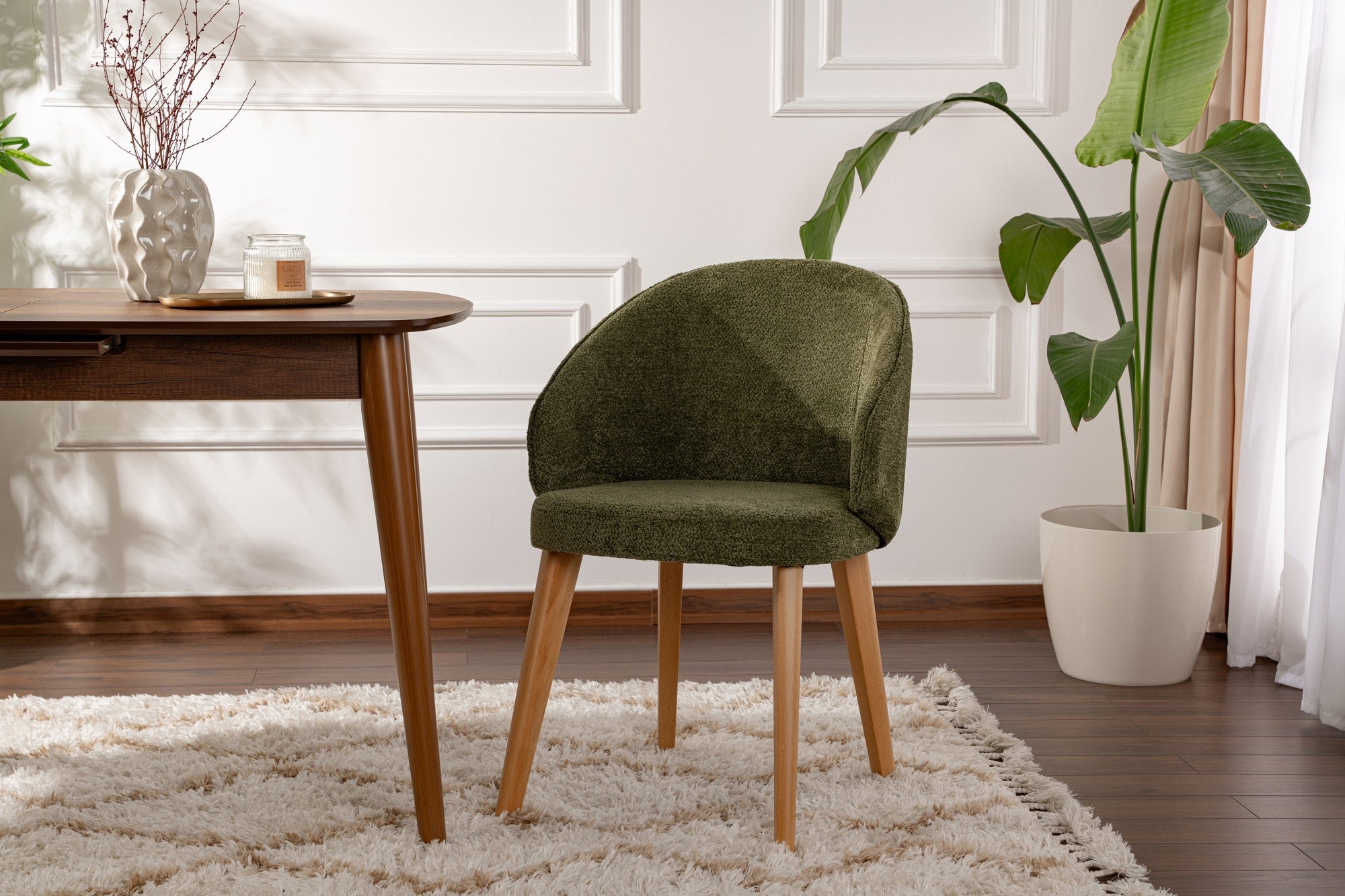 Set of 2 Bentley Dining Chairs in Green and Light Oak