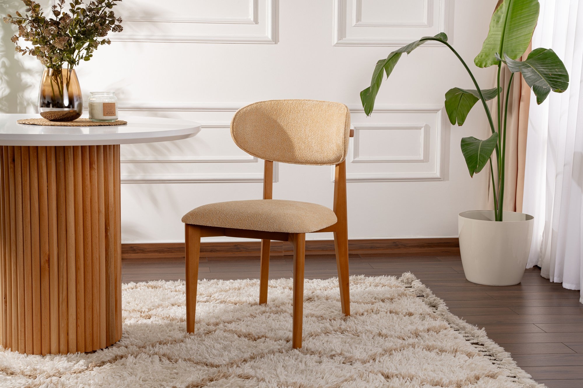 Set of 2 Lionte Dining Chairs in Beige and Dark Oak