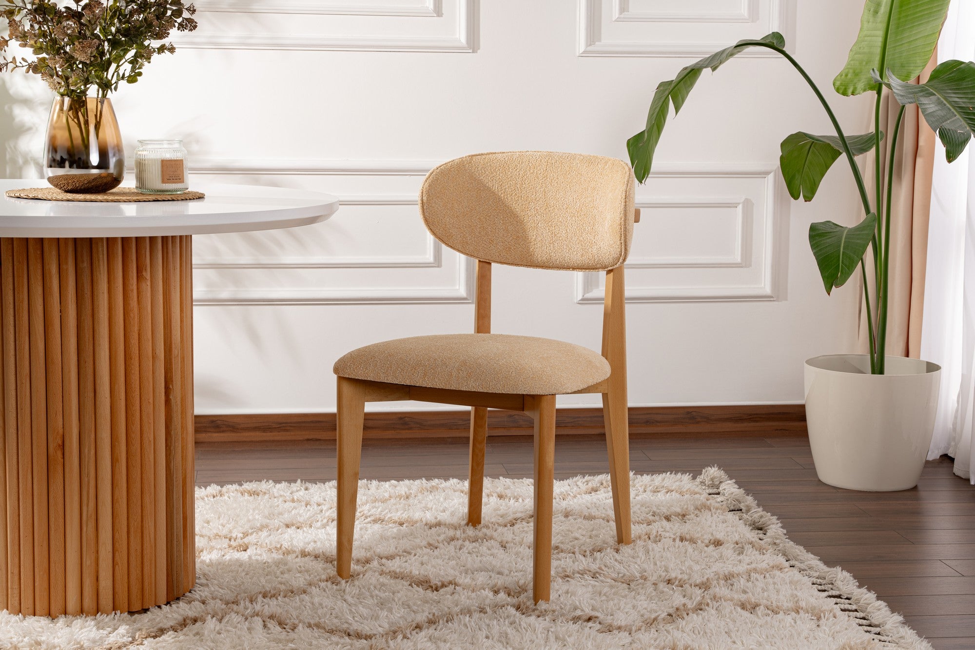 Set of 2 Lionte Dining Chairs in Beige and Light Oak