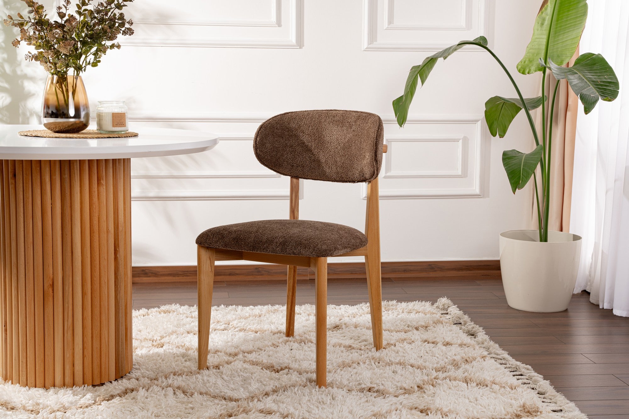 Set of 2 Lionte Dining Chairs in Brown and Light Oak