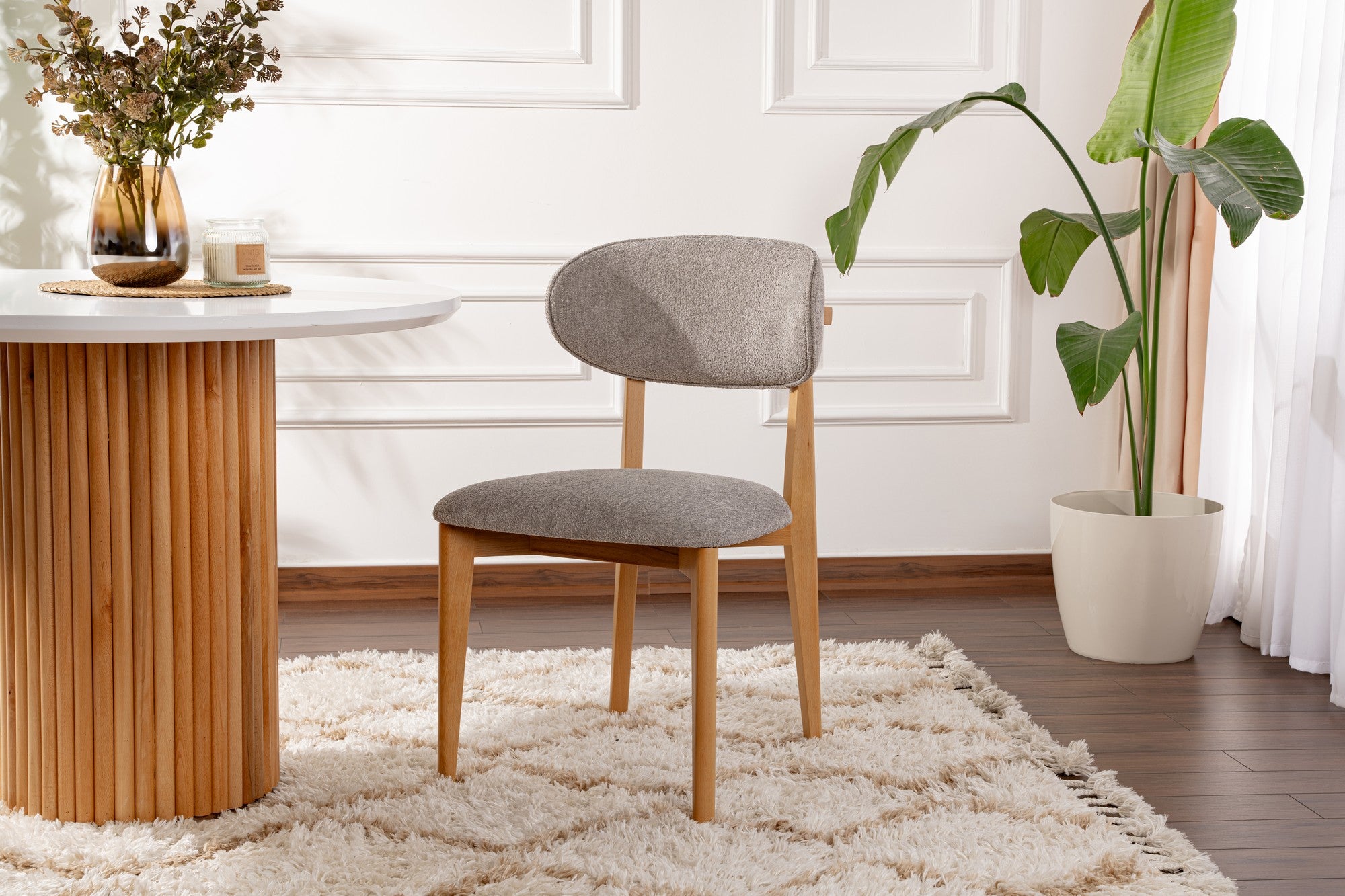 Set of 2 Lionte Dining Chairs in Grey and Light Oak