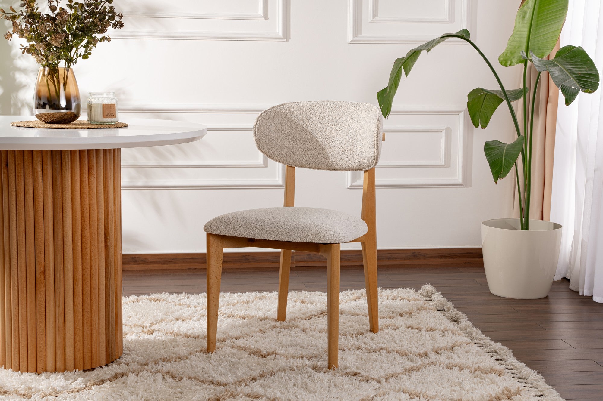 Set of 2 Lionte Dining Chairs in White and Light Oak