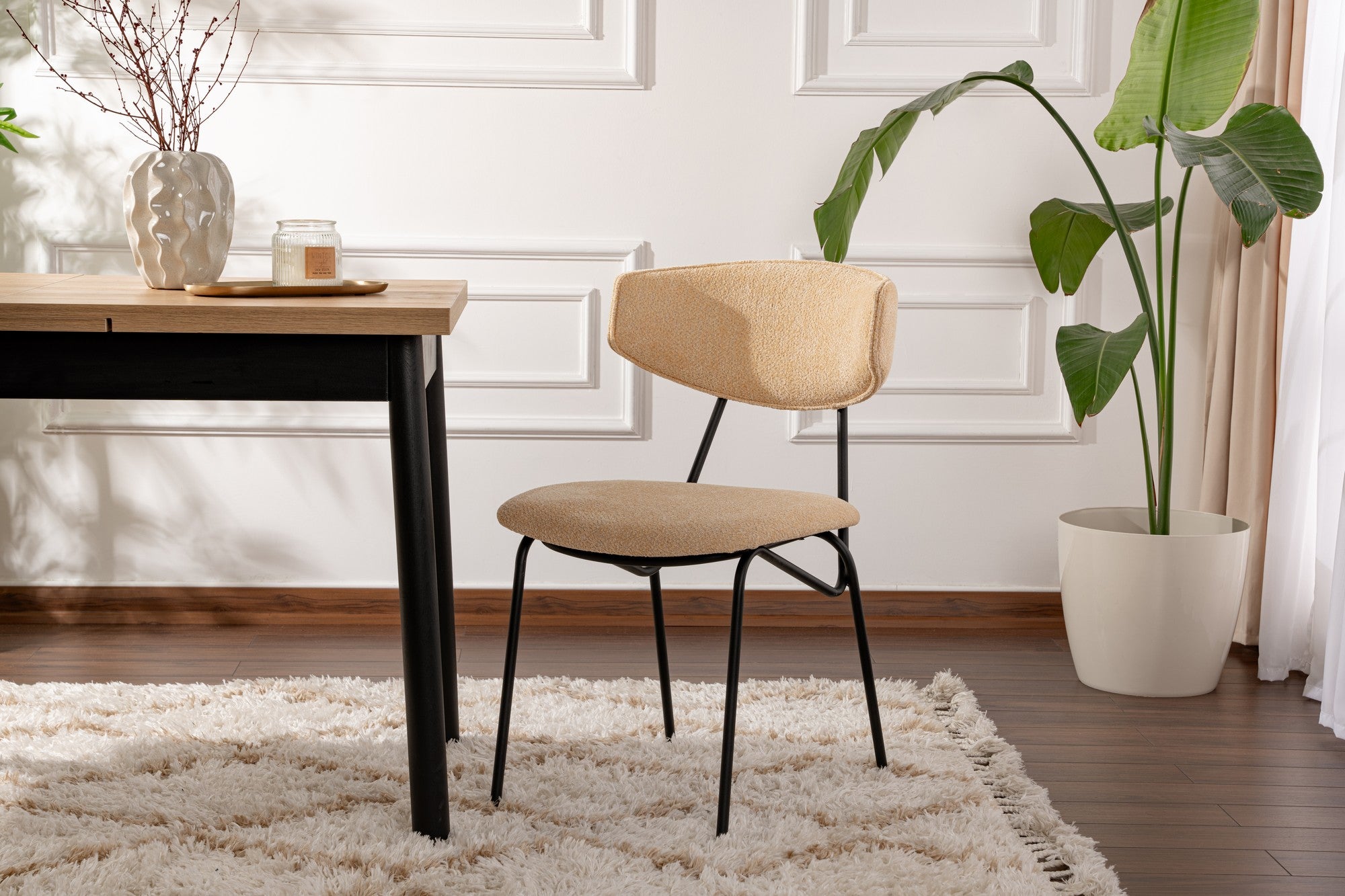 Lot de 2 chaises de salle à manger Nancy en métal, beige et noir