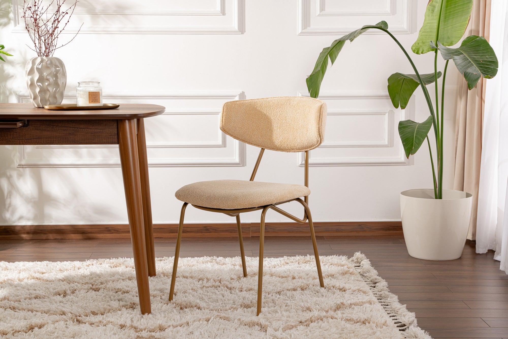 Set of 2 Nancy Metal Dining Chairs in Beige and Gold