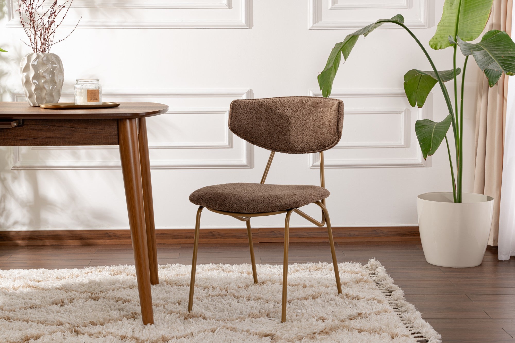 Set of 2 Nancy Metal Dining Chairs in Brown and Gold