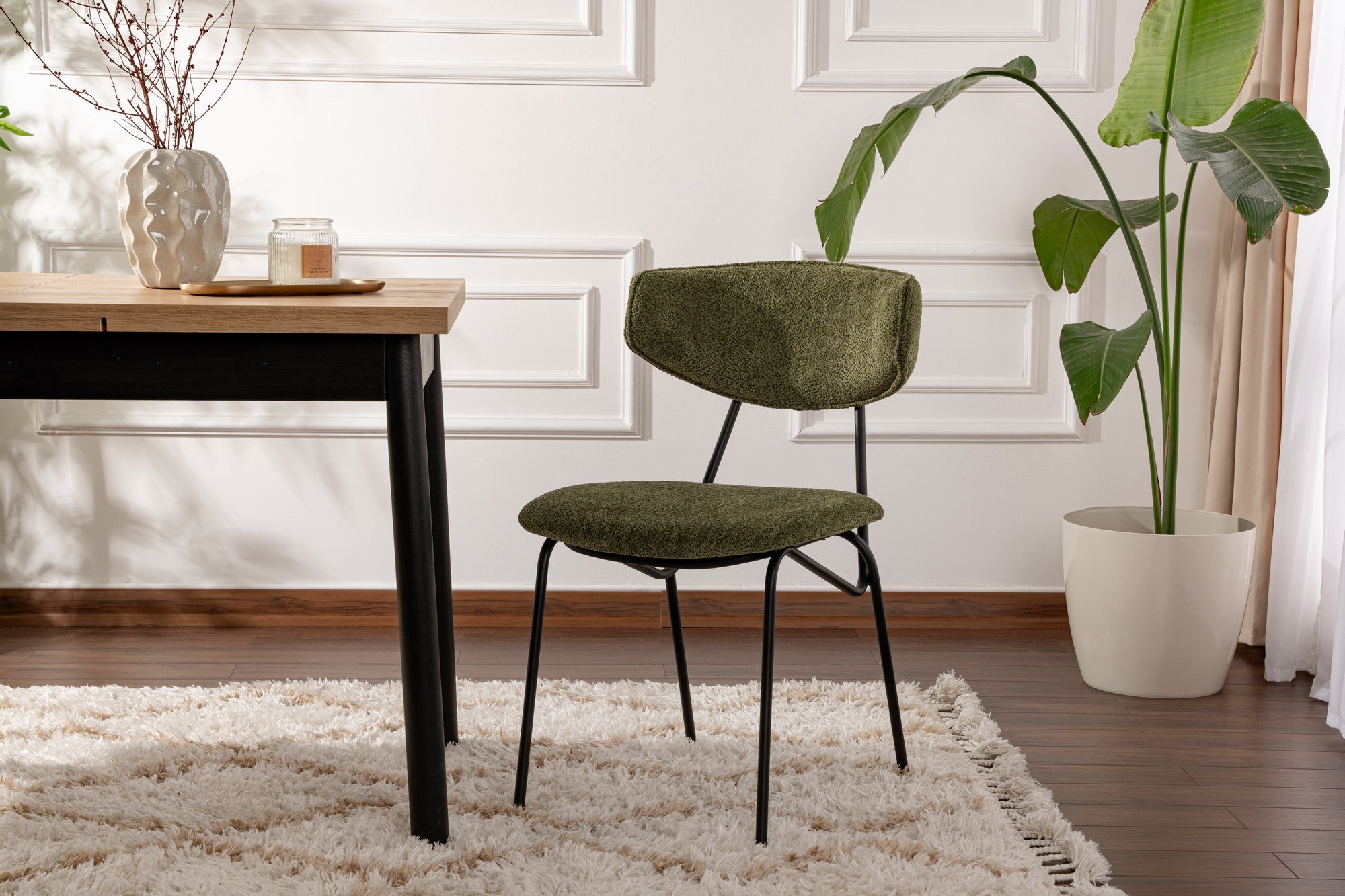 Set van 2 Nancy metalen eetkamerstoelen in groen en zwart