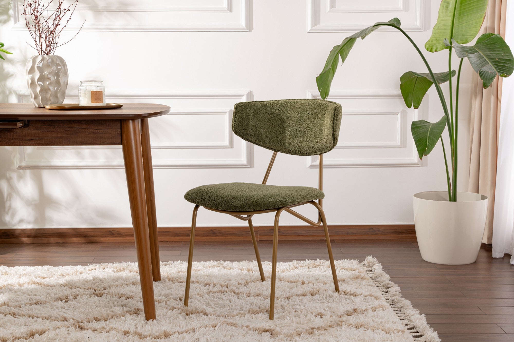 Set of 2 Nancy Metal Dining Chairs in Green and Gold