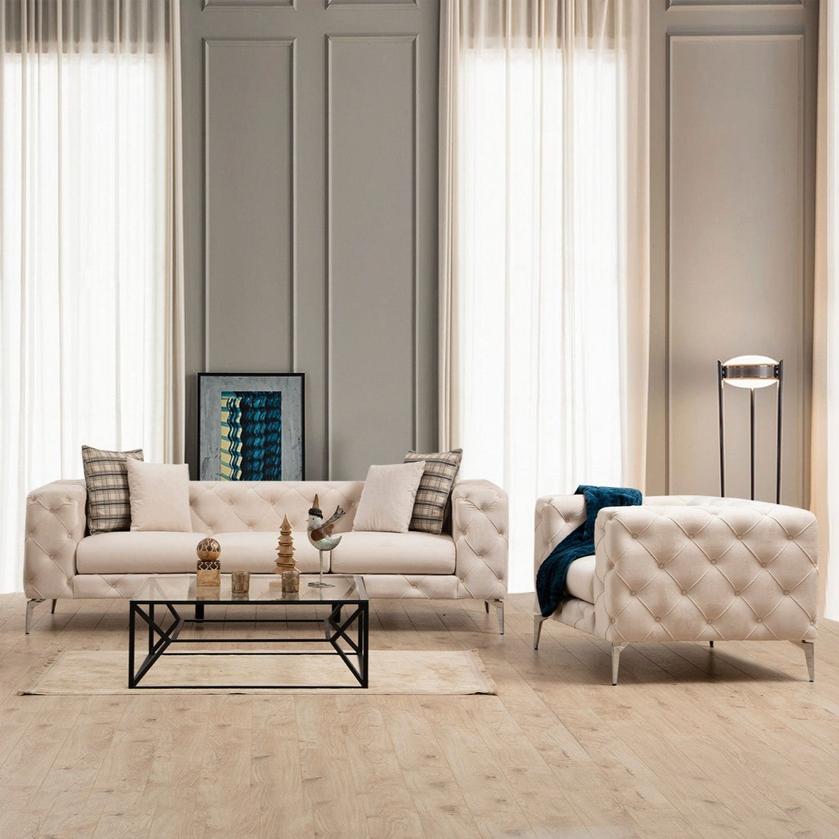 Como Ecru Wing Chair Designer Lounge Armchair