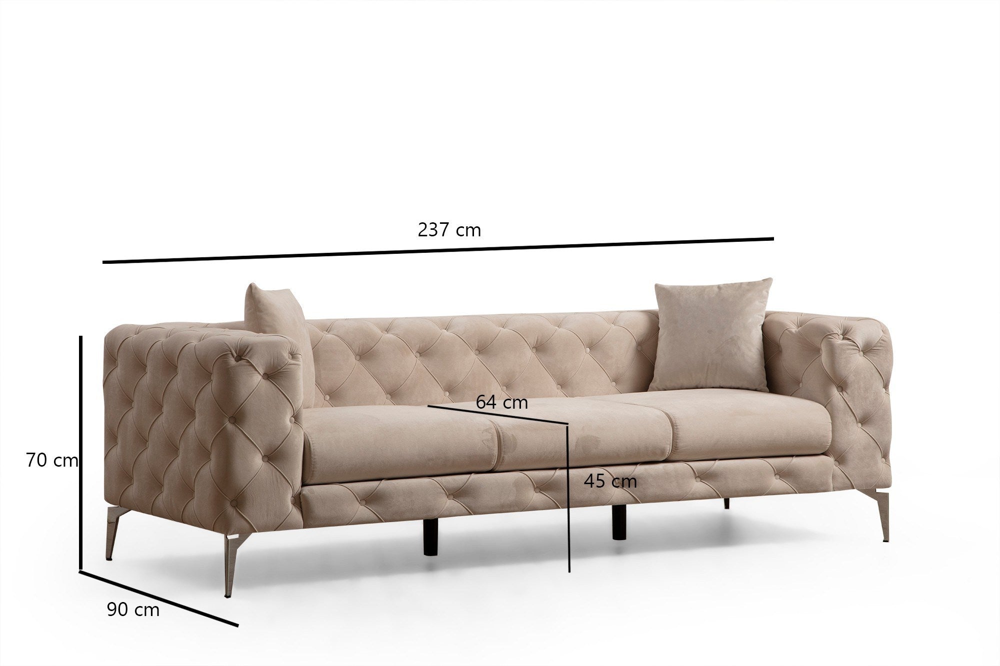 Como Ecru 3 Seater Sofa | Tufted Comfortable Modern Couch