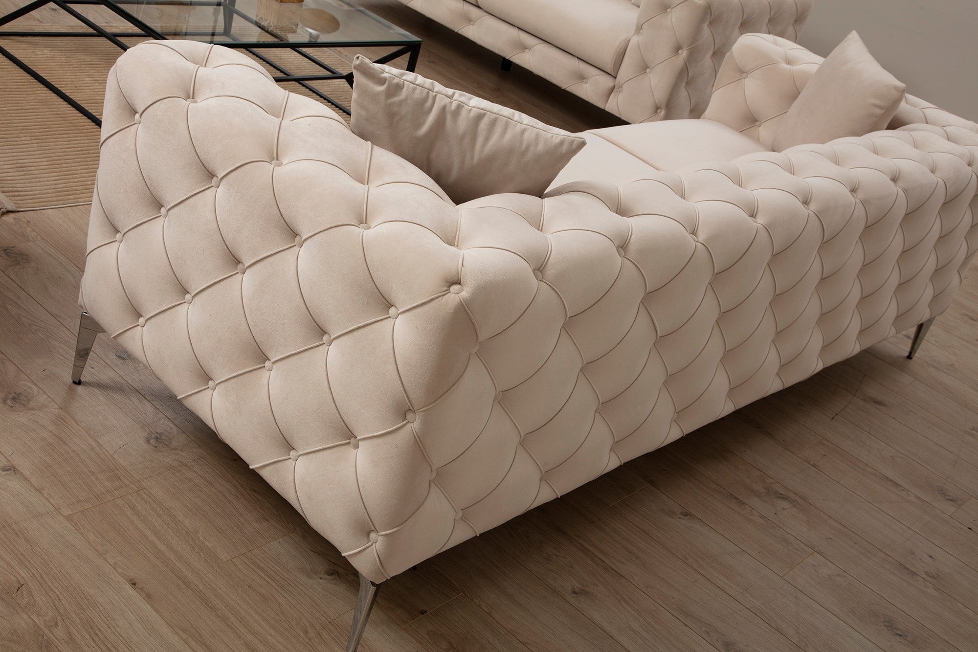 Como Ecru 3 Seater Sofa | Tufted Comfortable Modern Couch