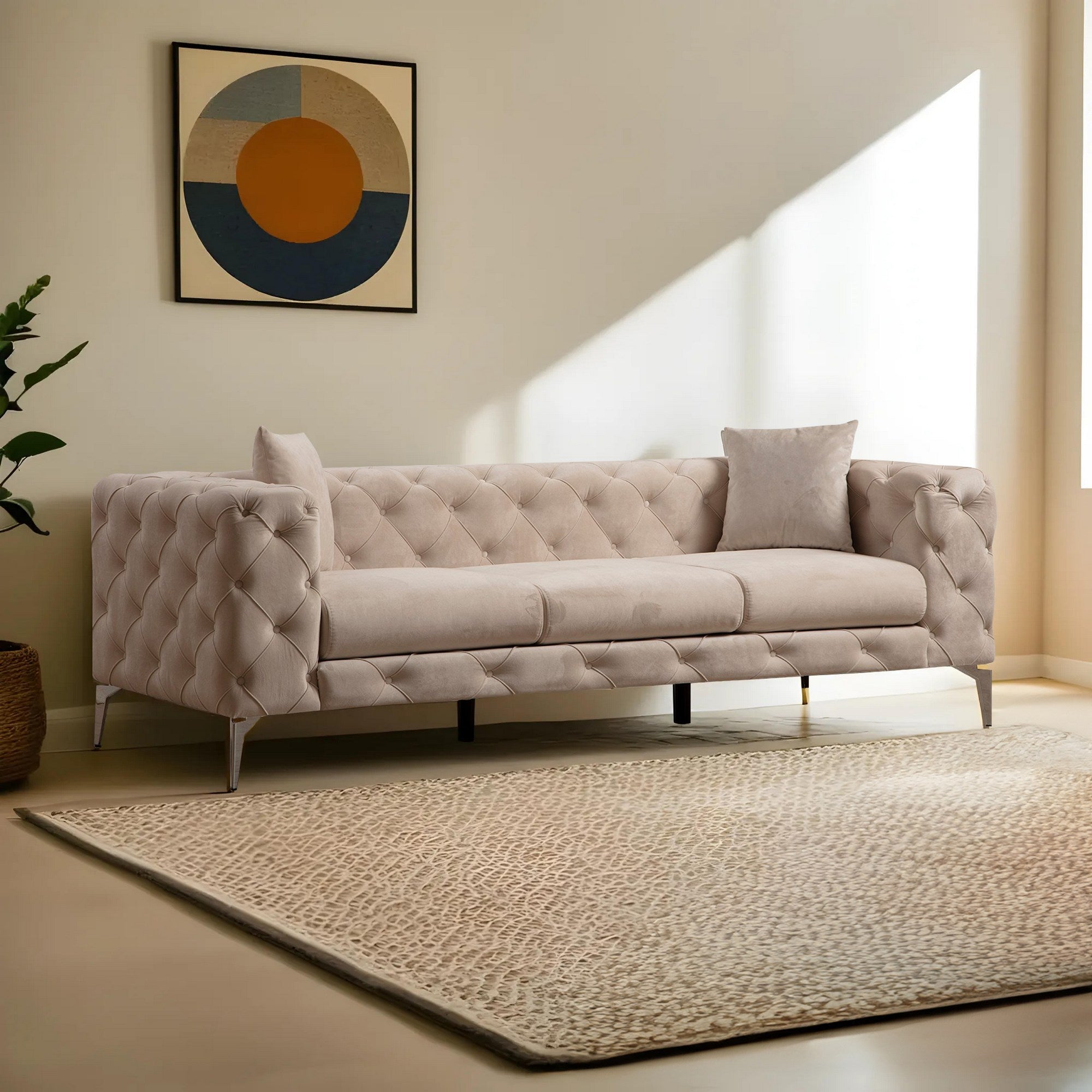 Como Ecru 3 Seater Sofa | Tufted Comfortable Modern Couch