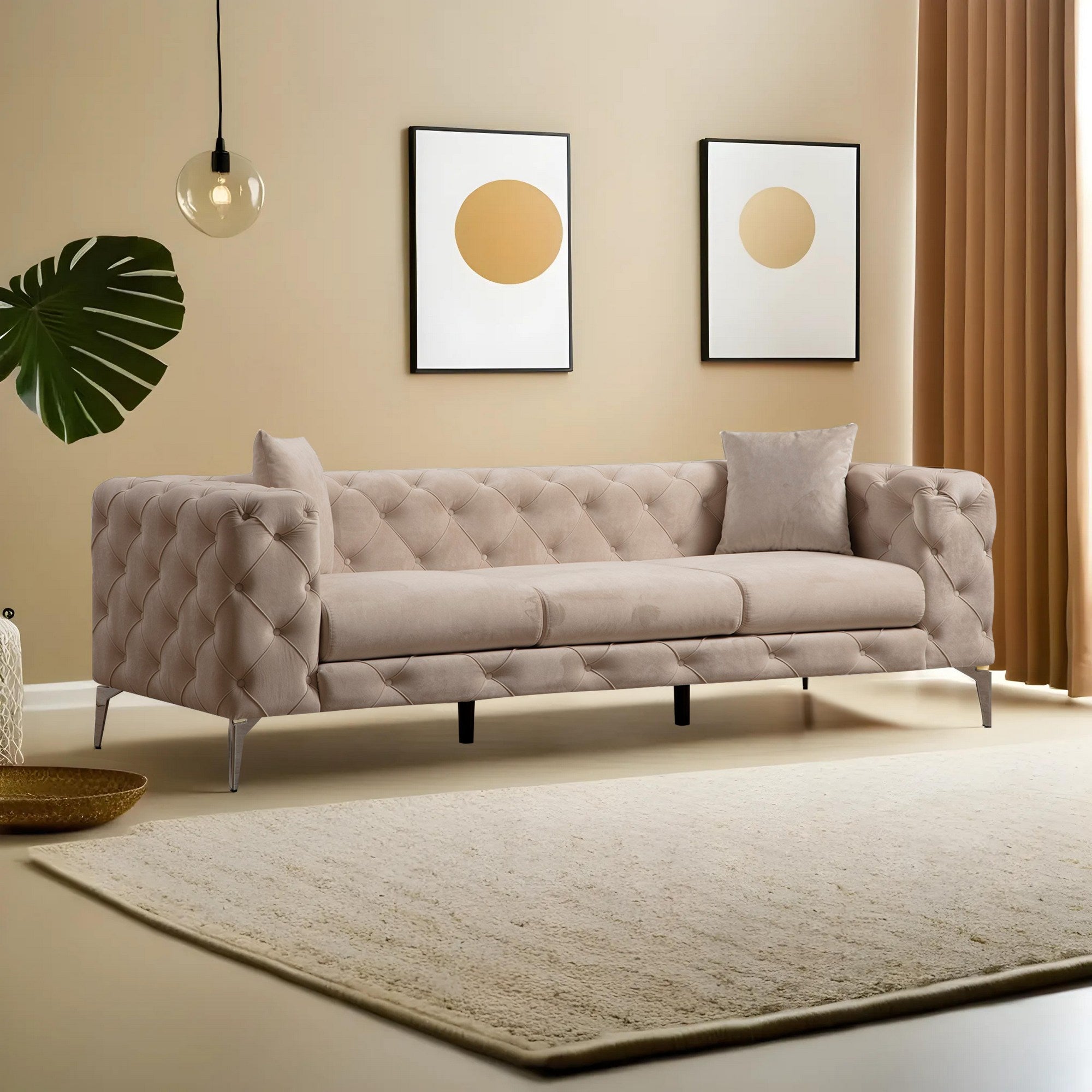 Como Ecru 3 Seater Sofa | Tufted Comfortable Modern Couch