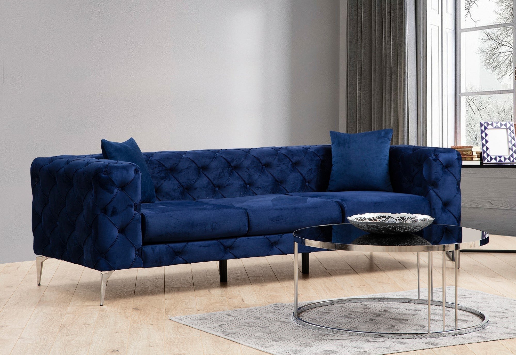 Como Navy Blue 3 Seater Sofa Comfortable Modern tufted sofa
