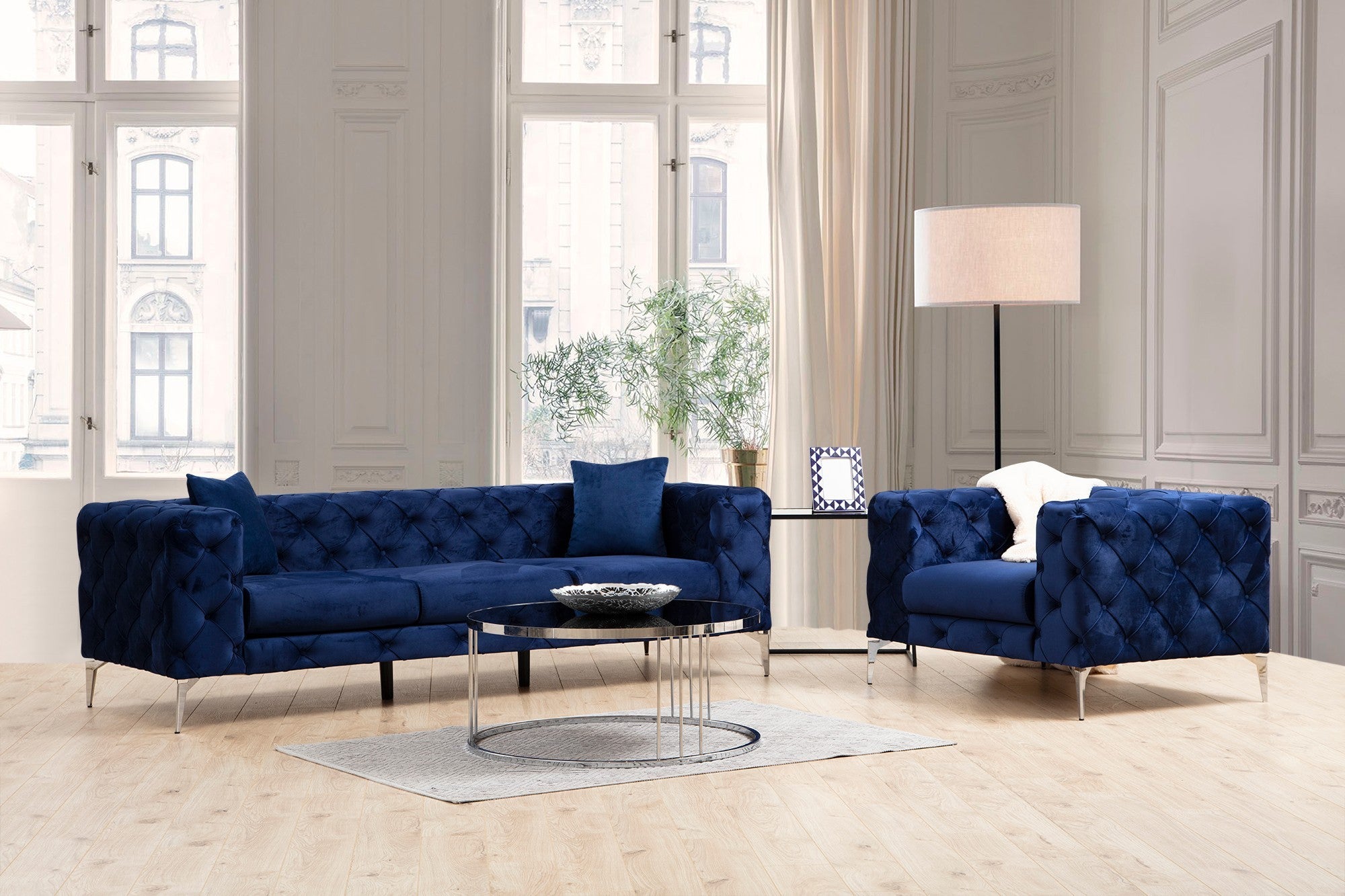 Como Navy Blue 3 Seater Sofa | Comfortable Modern tufted sofa