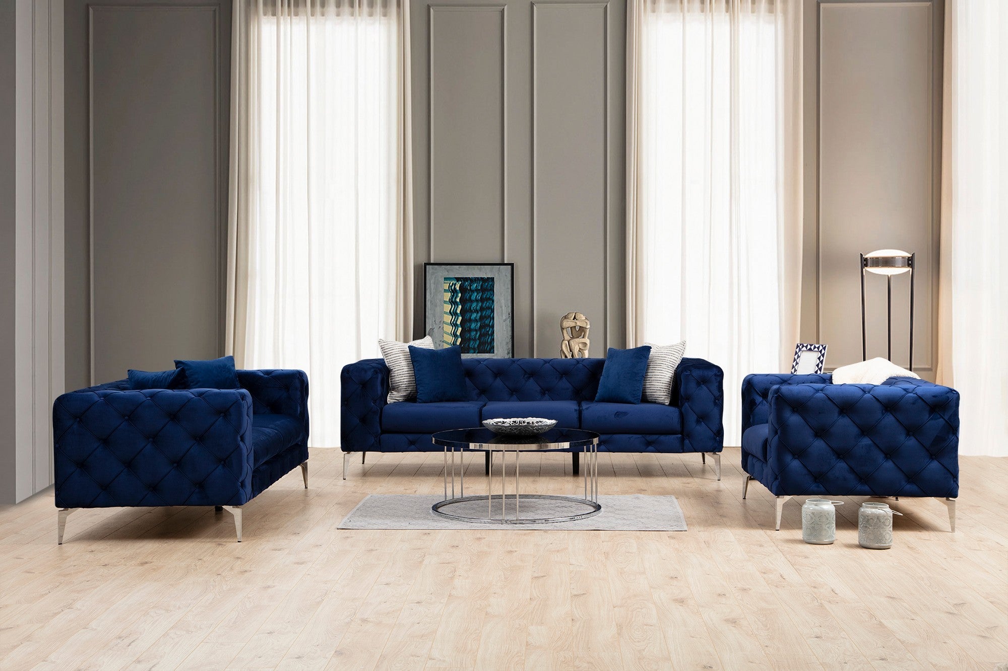 Como Navy Blue 3 Seater Sofa | Comfortable Modern tufted sofa