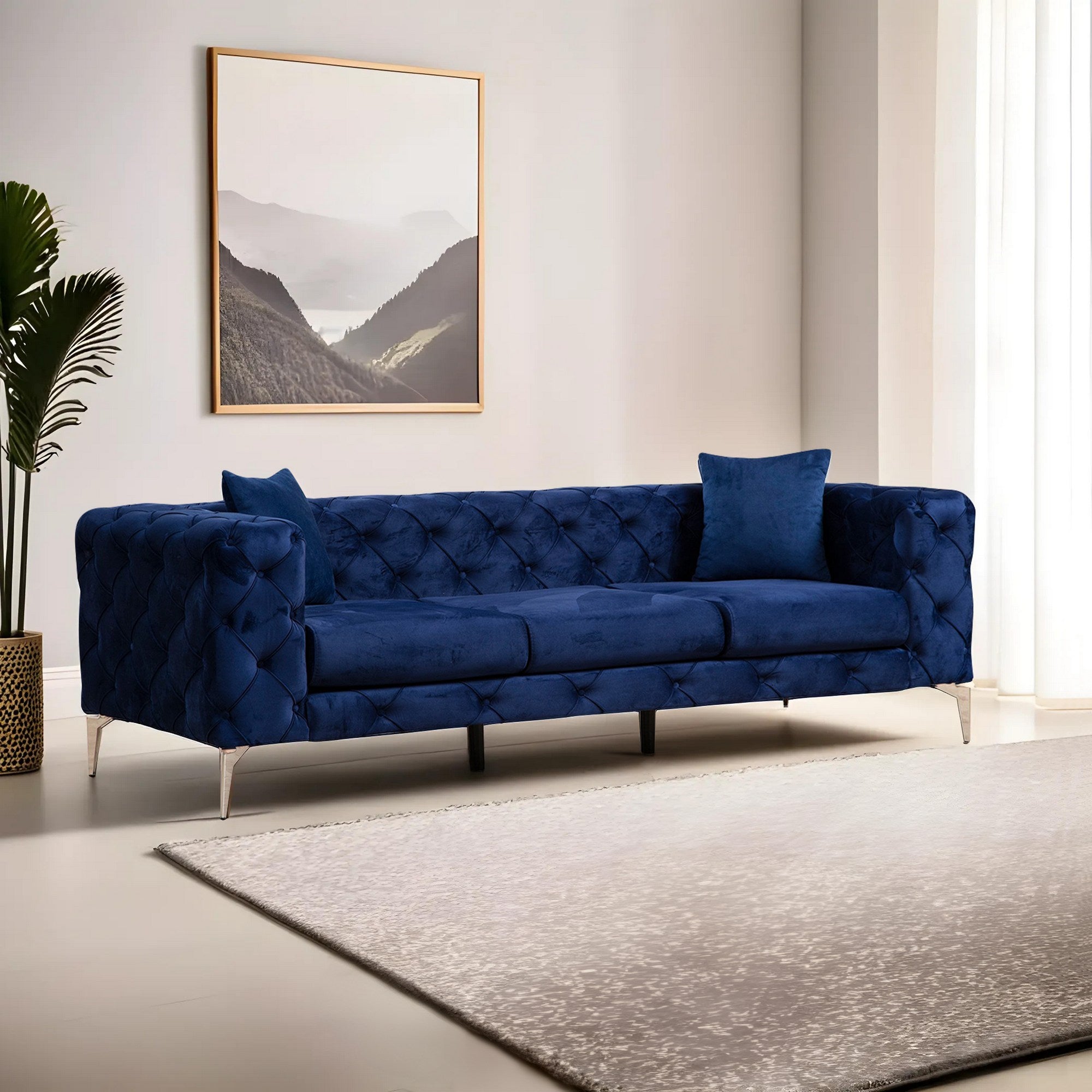 Como Navy Blue 3 Seater Sofa | Comfortable Modern tufted sofa