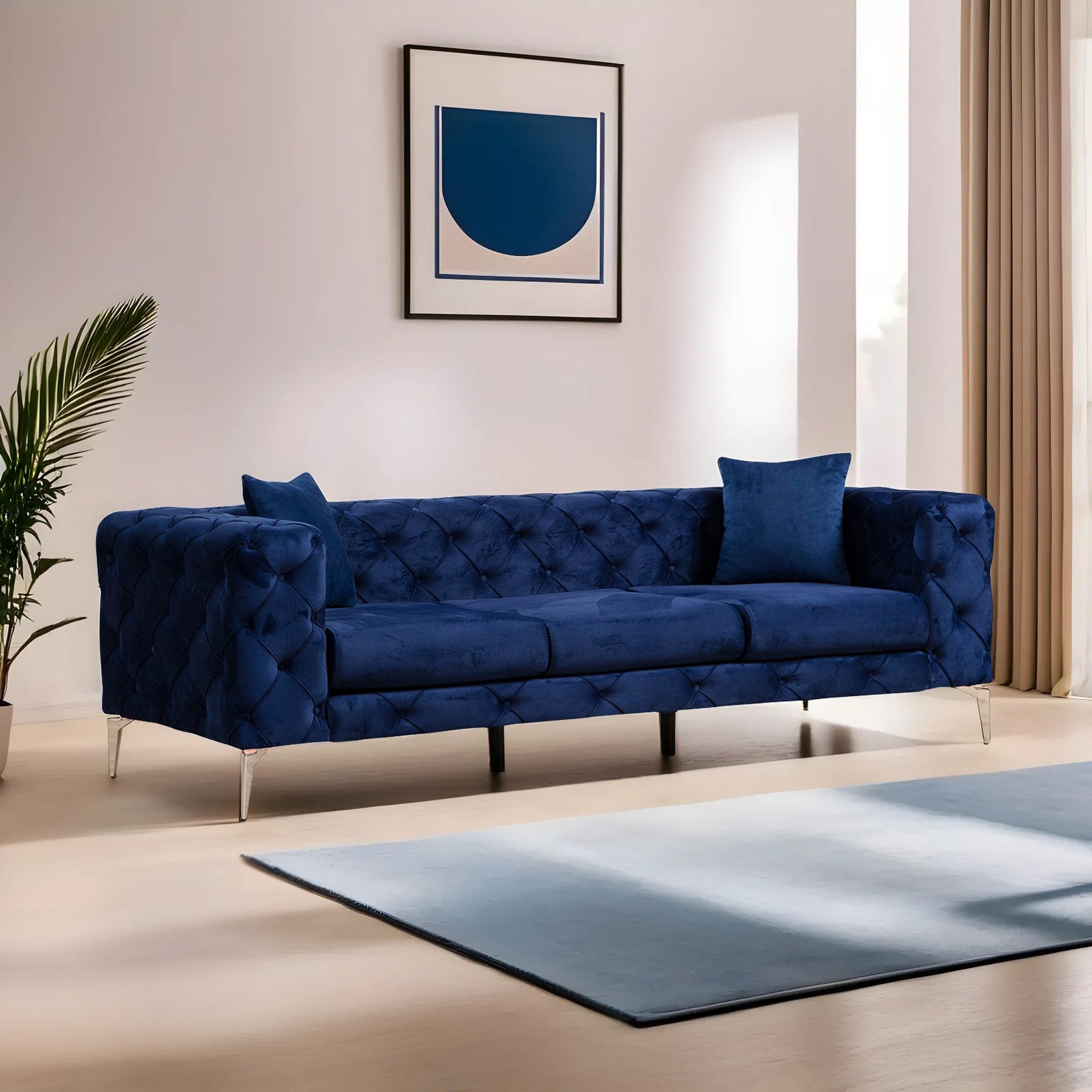 Como Navy Blue 3 Seater Sofa | Comfortable Modern tufted sofa