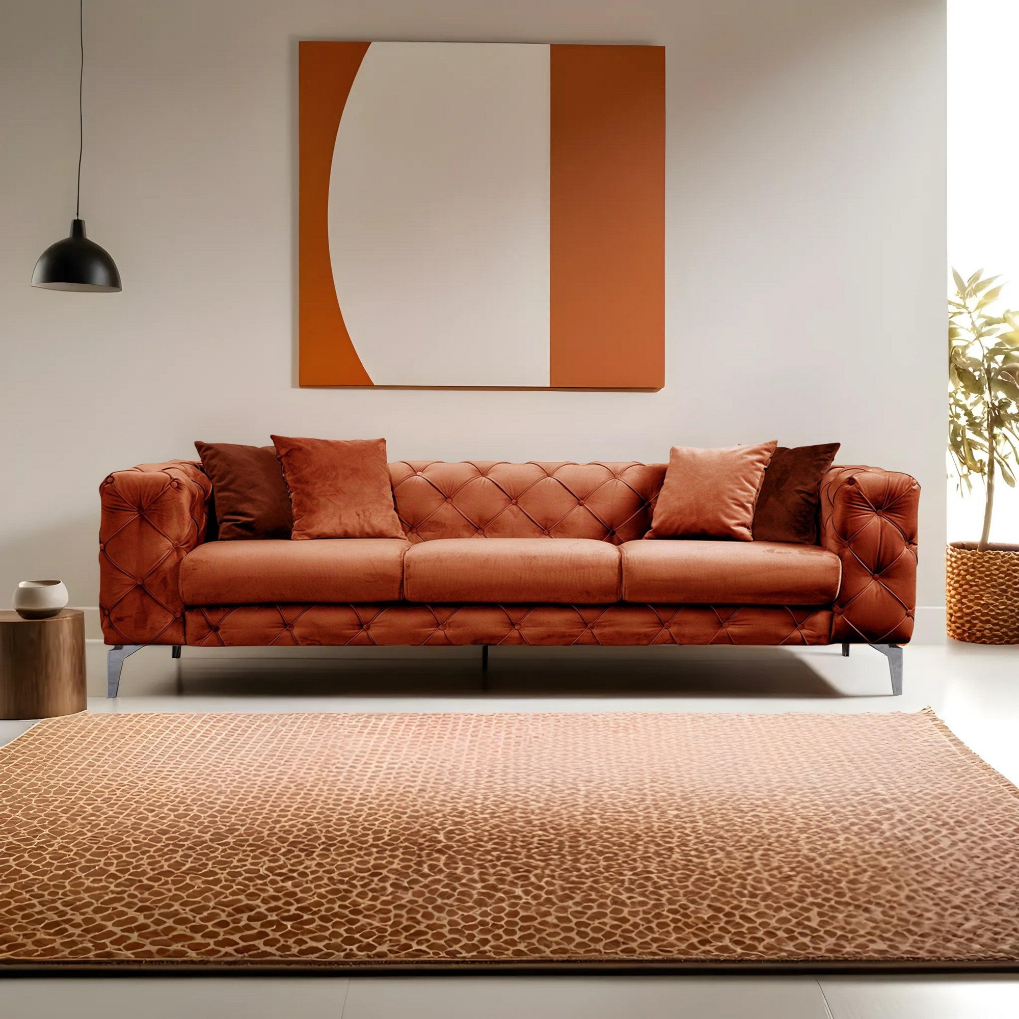 Como Orange 3 Seater Sofa | Comfortable Modern tufted sofa