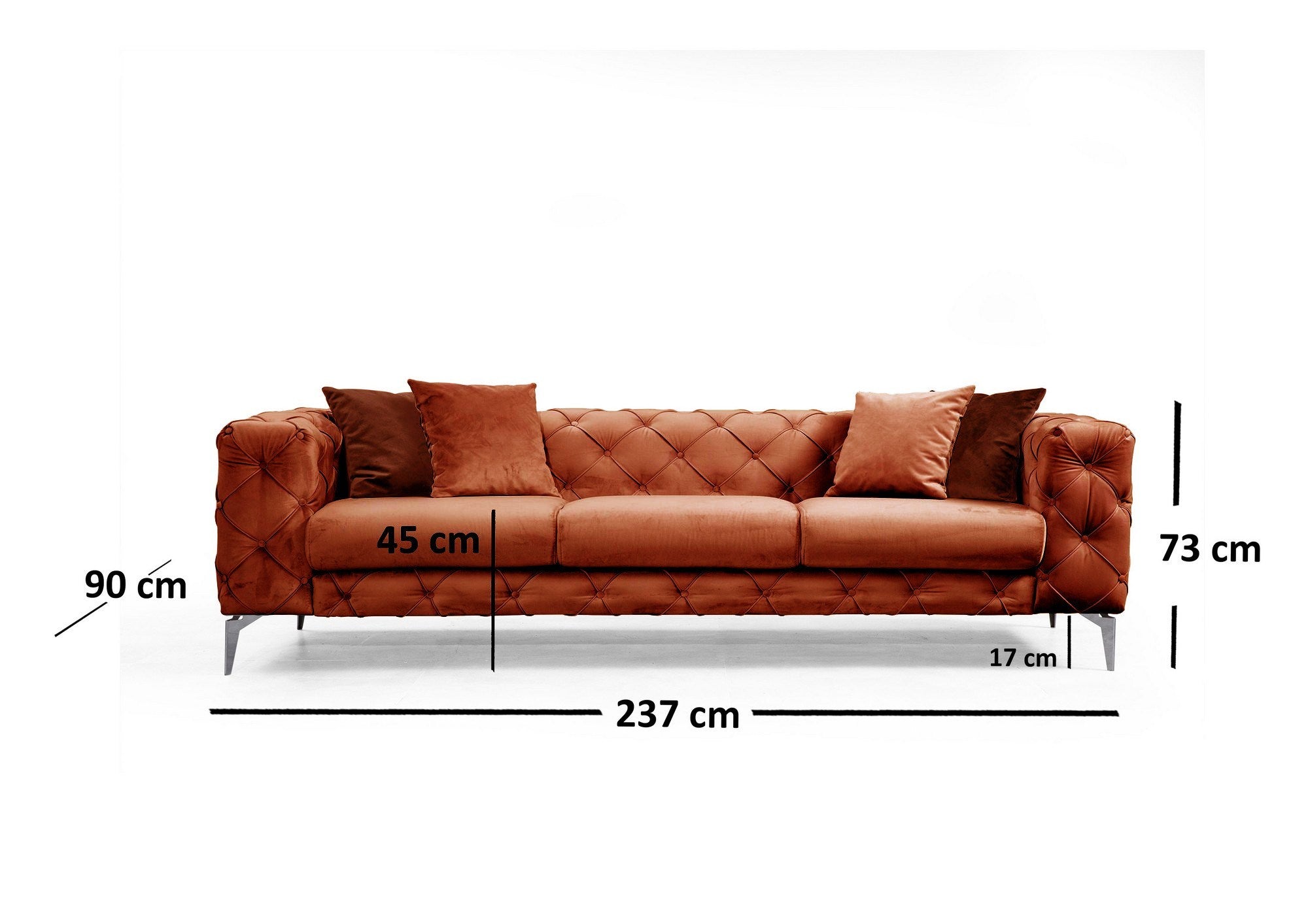 Como Orange 3 Seater Sofa | Comfortable Modern tufted sofa