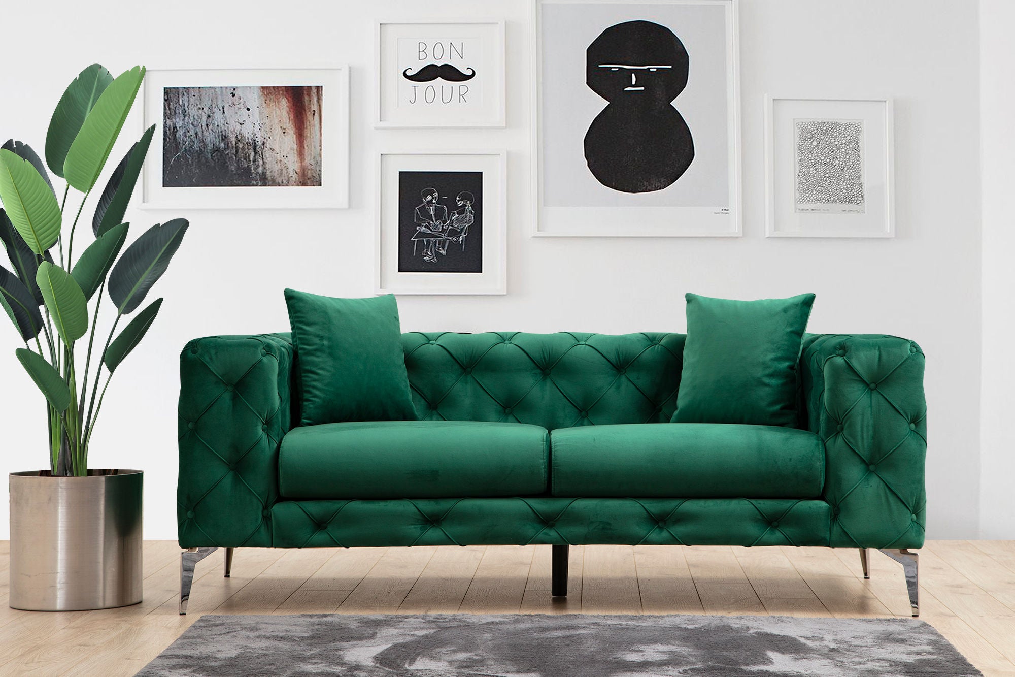Como Green 2 Seater Sofa Compact Modern Couch for Two